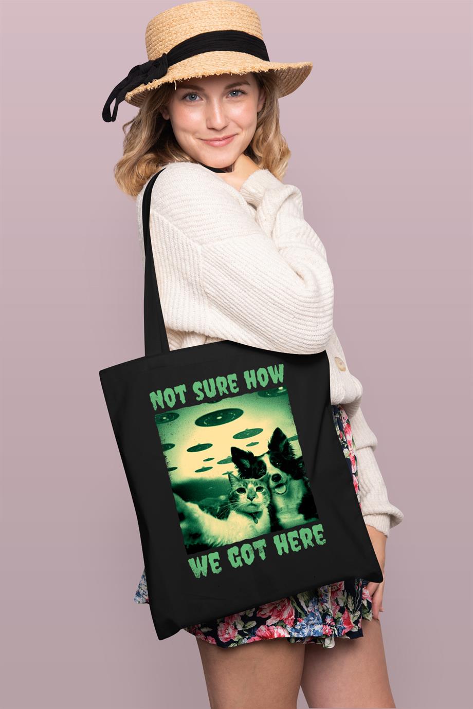 BRZ Collection Cat and Dog Selfie Baskılı Tote Bag Gabardin Çanta