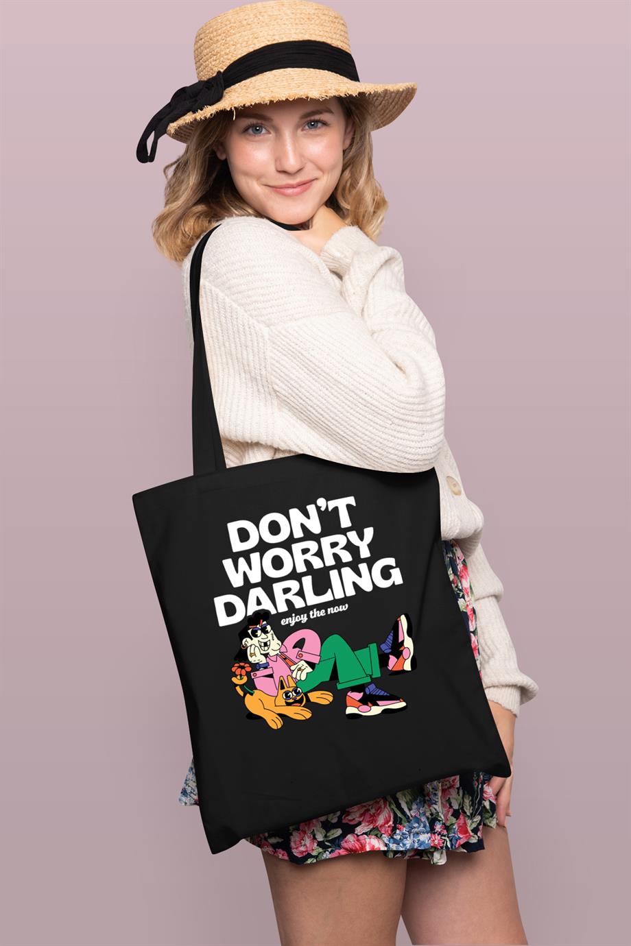 BRZ Collection Dont Worry Baskılı Tote Bag Gabardin Çanta