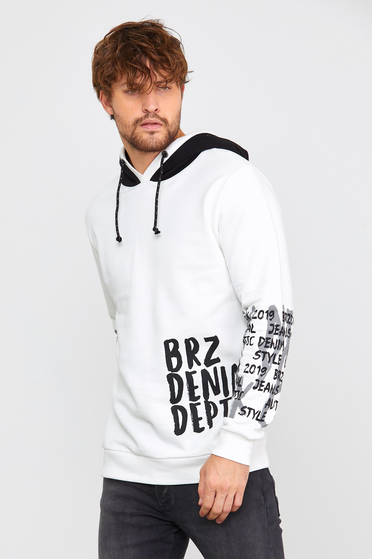 Brz Collection Ekru Erkek Kapüşonlu Sweatshirt