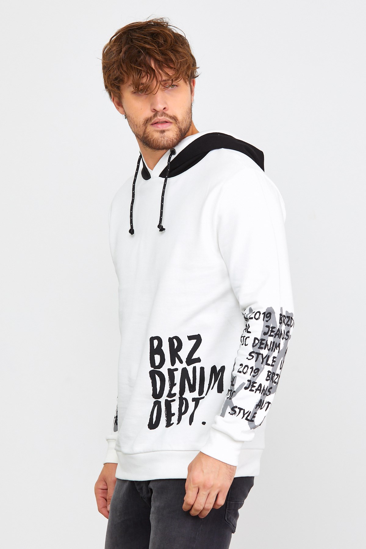 Brz Collection Ekru Erkek Kapüşonlu Sweatshirt