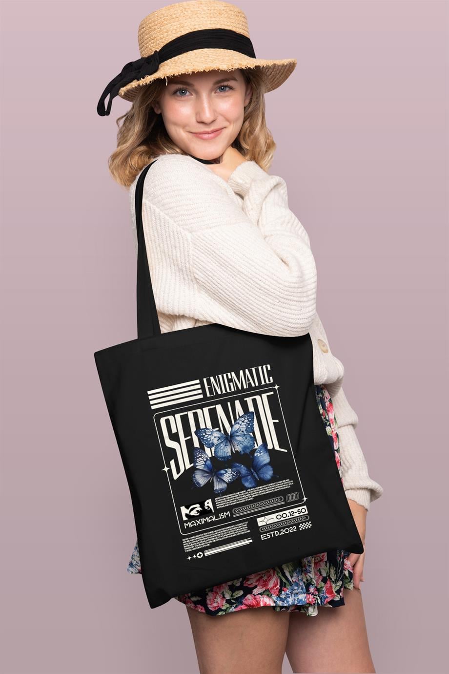 BRZ Collection Enigmatic Serenade Baskılı Tote Bag Gabardin Çanta