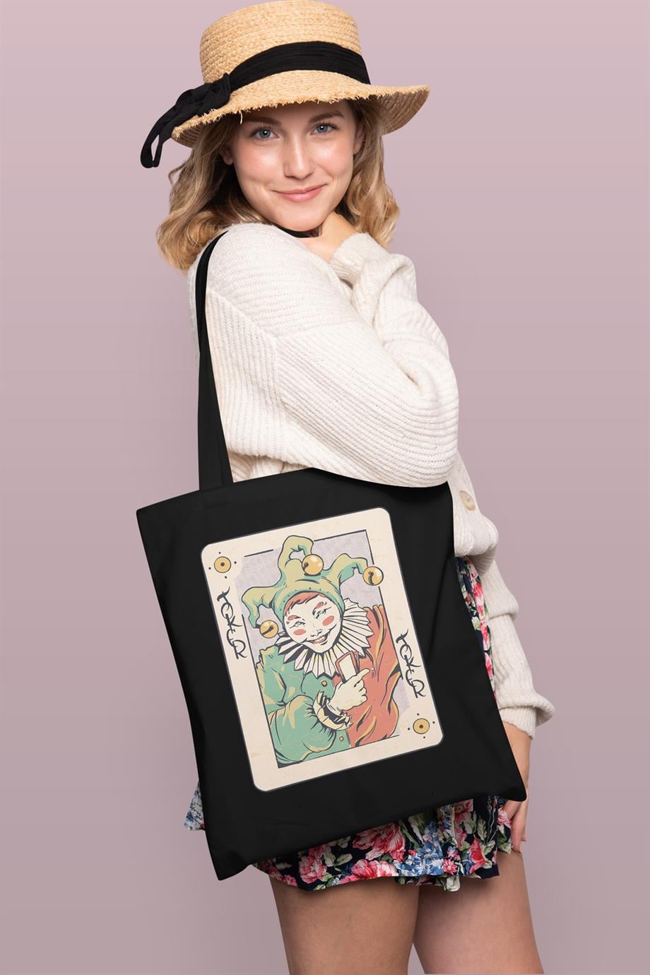 BRZ Collection Joker Illustration Baskılı Tote Bag Gabardin Çanta