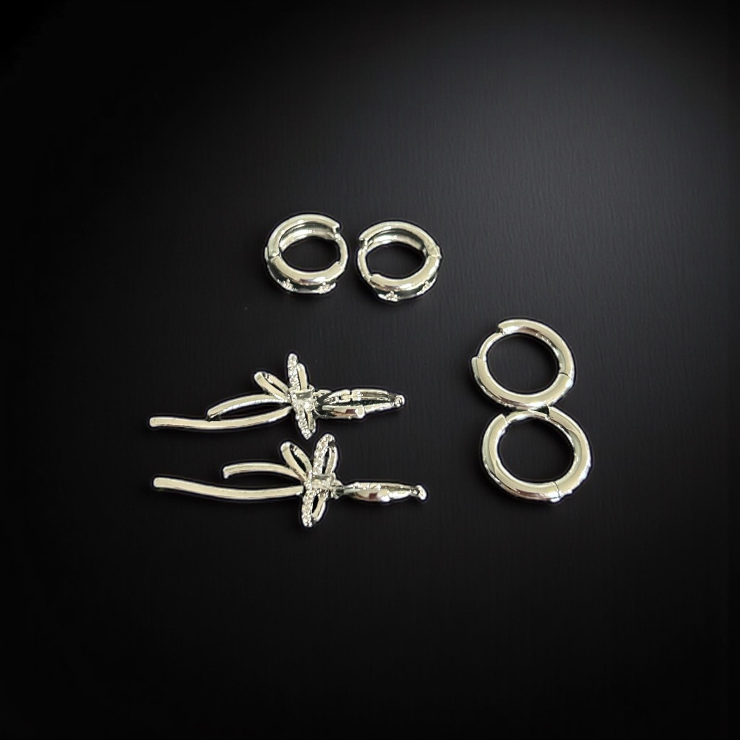 BRZ Collection Kadın 3lü Gümüş Renk Halka Küpe Seti – Fiyonk Charm, Minimal Huggie Hoops, Zarif Takı