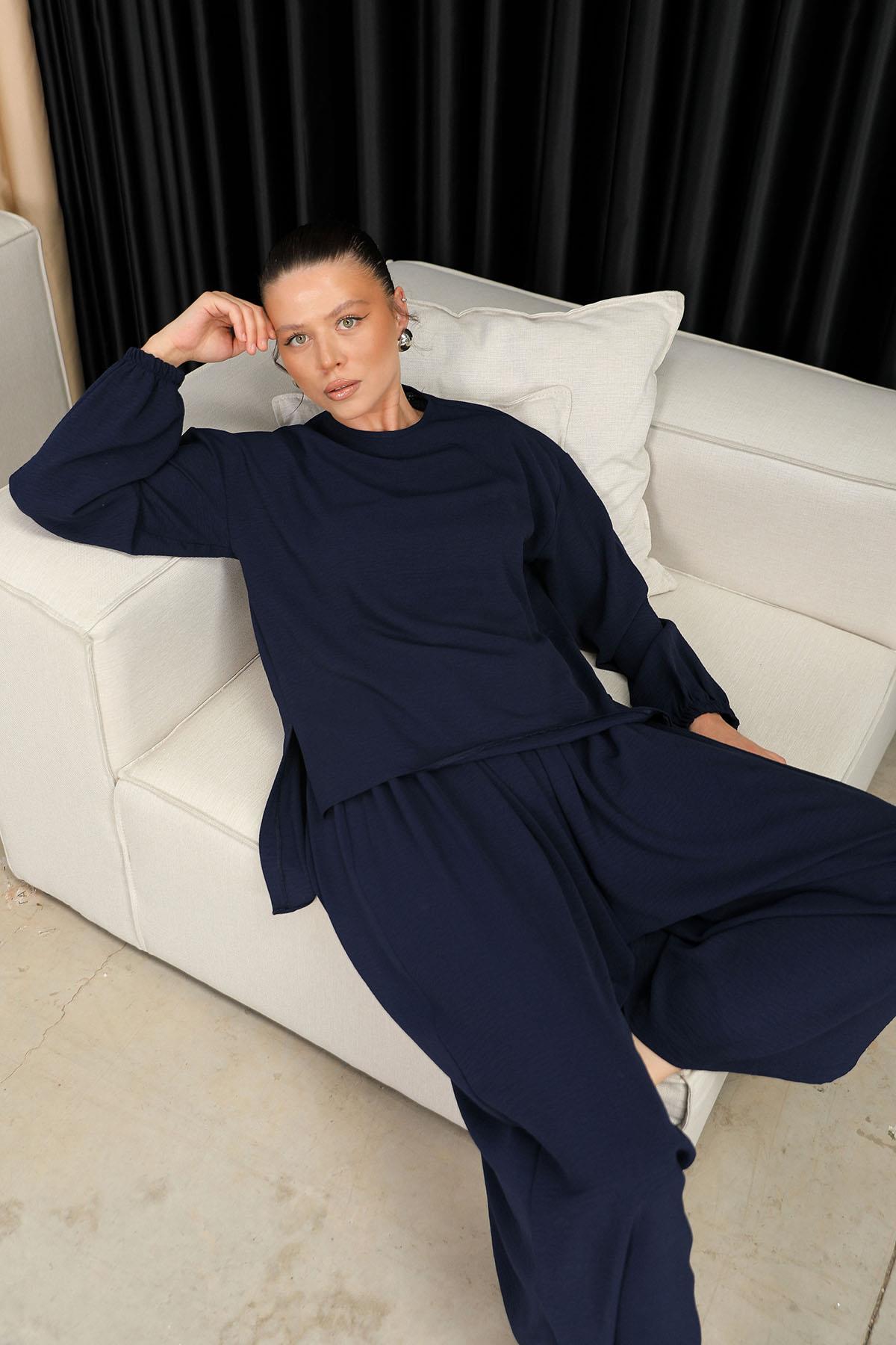 BRZ Collection Kadın Bol Pantolonlu Tunikli Lacivert Takım