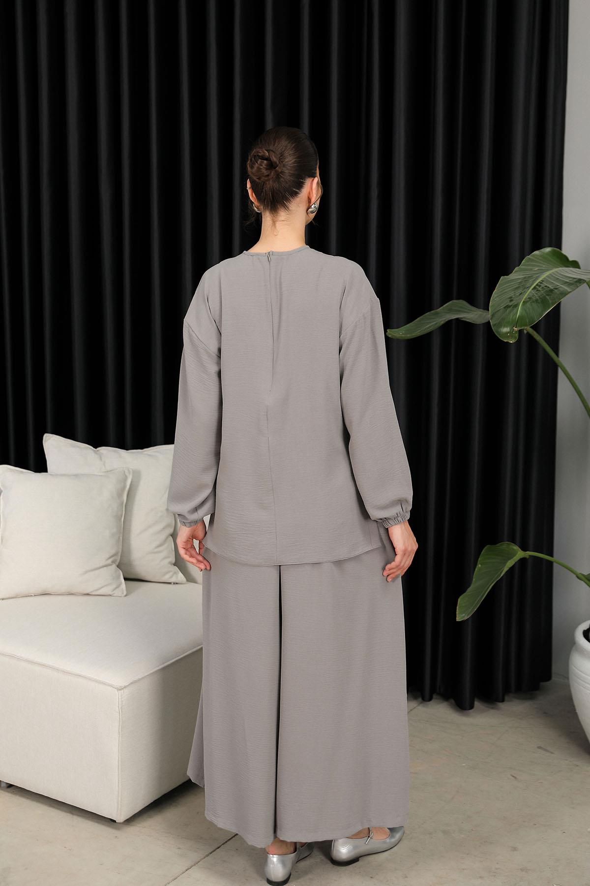 BRZ Collection Kadın Bol Pantolonlu Tunikli Gri Takım