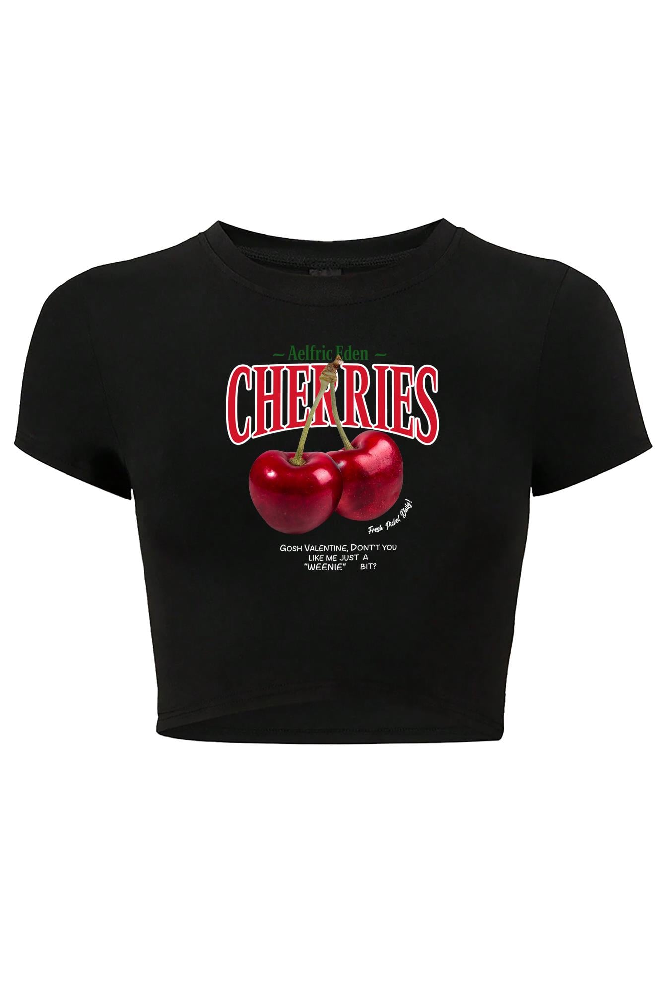BRZ Collection Kadın Cherries Crop T-shirt Siyah