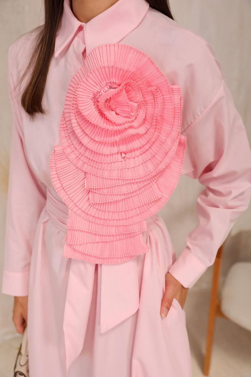 BRZ Collection Kadın Çıkarılabilir Gül Detaylı Pembe Elbise