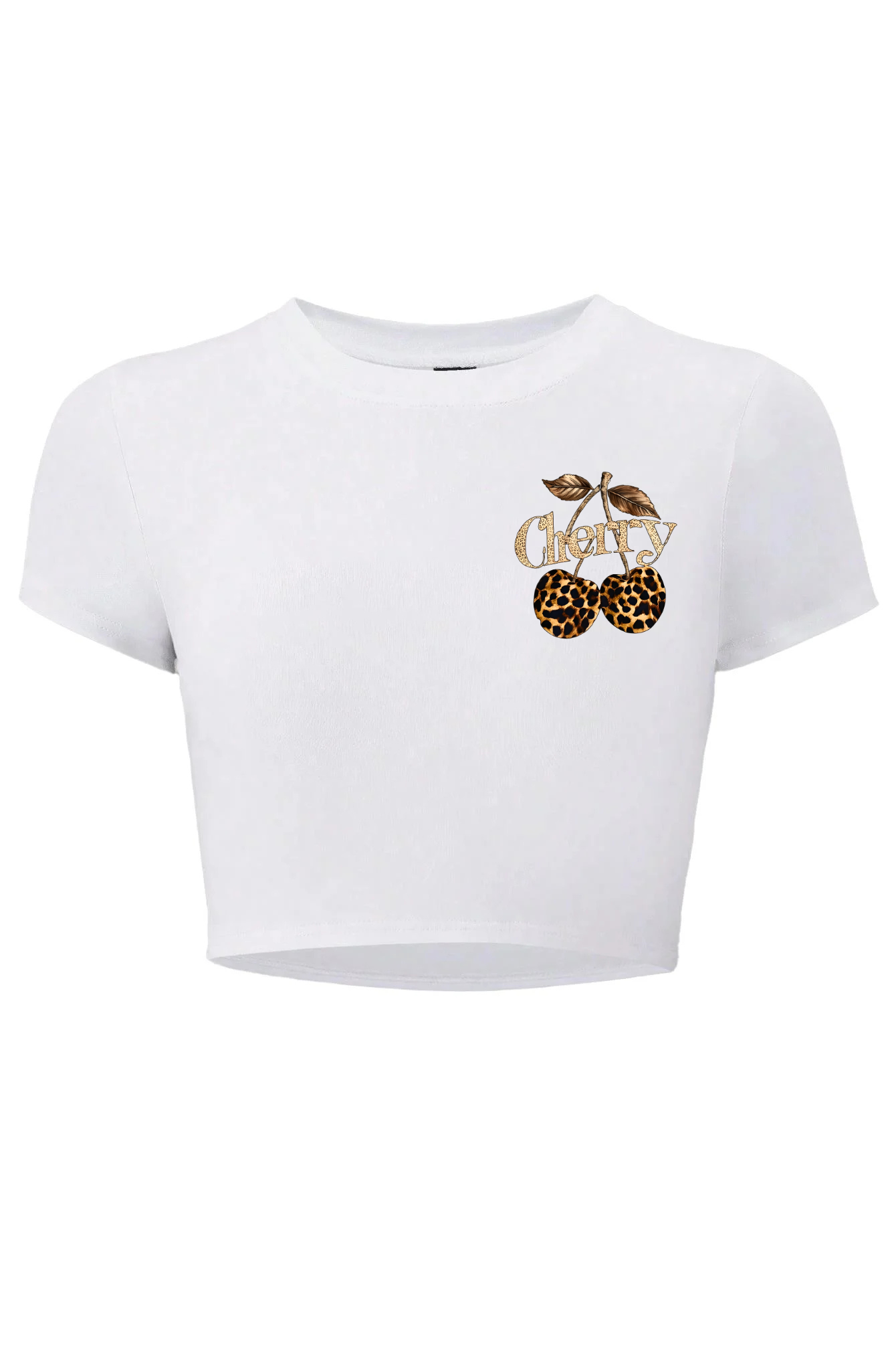 BRZ Collection Kadın Küçük Cherry Leopar Crop T-shirt (BEYAZ)