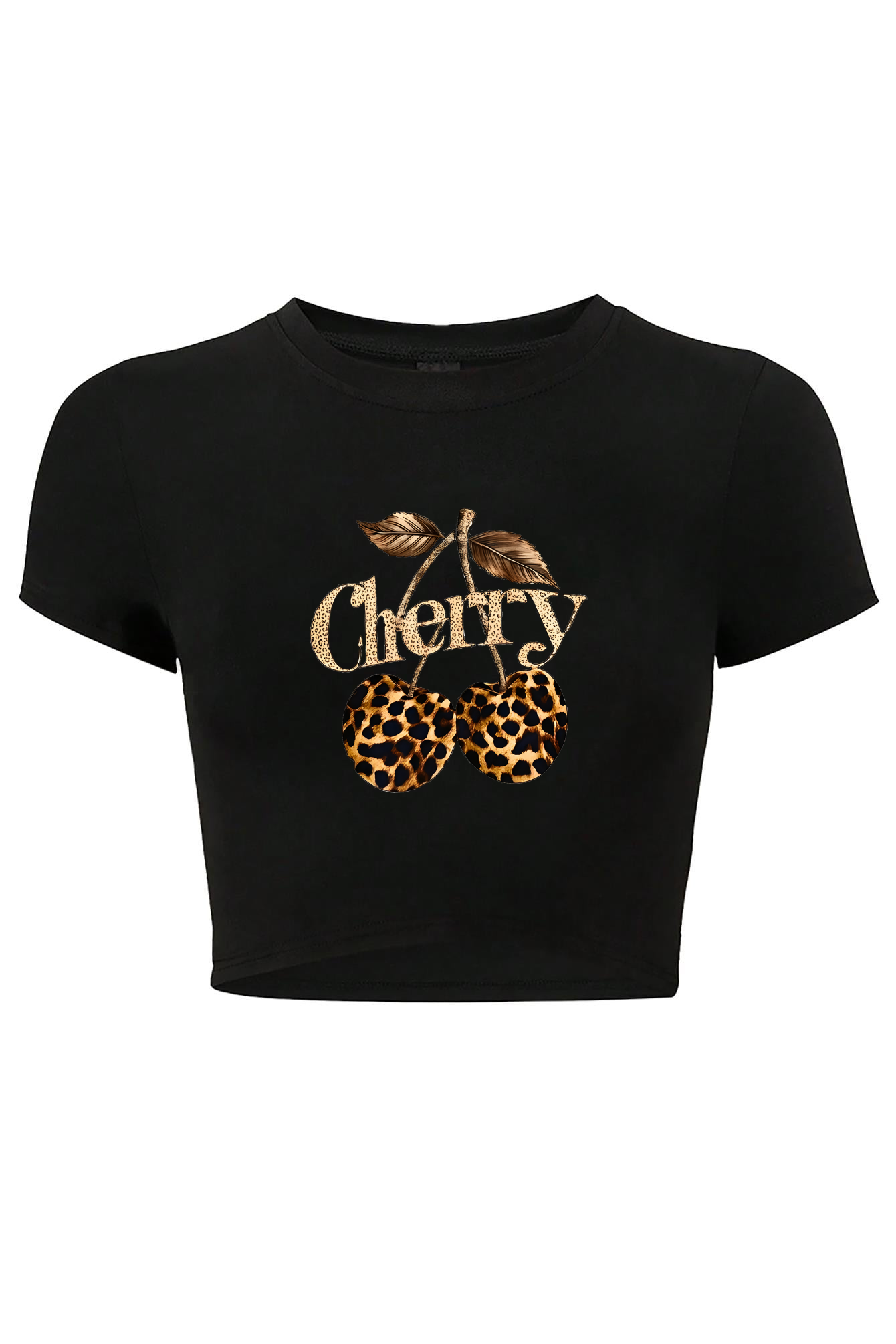 BRZ Collection Kadın Leopar Cherry Crop T-shirt Siyah