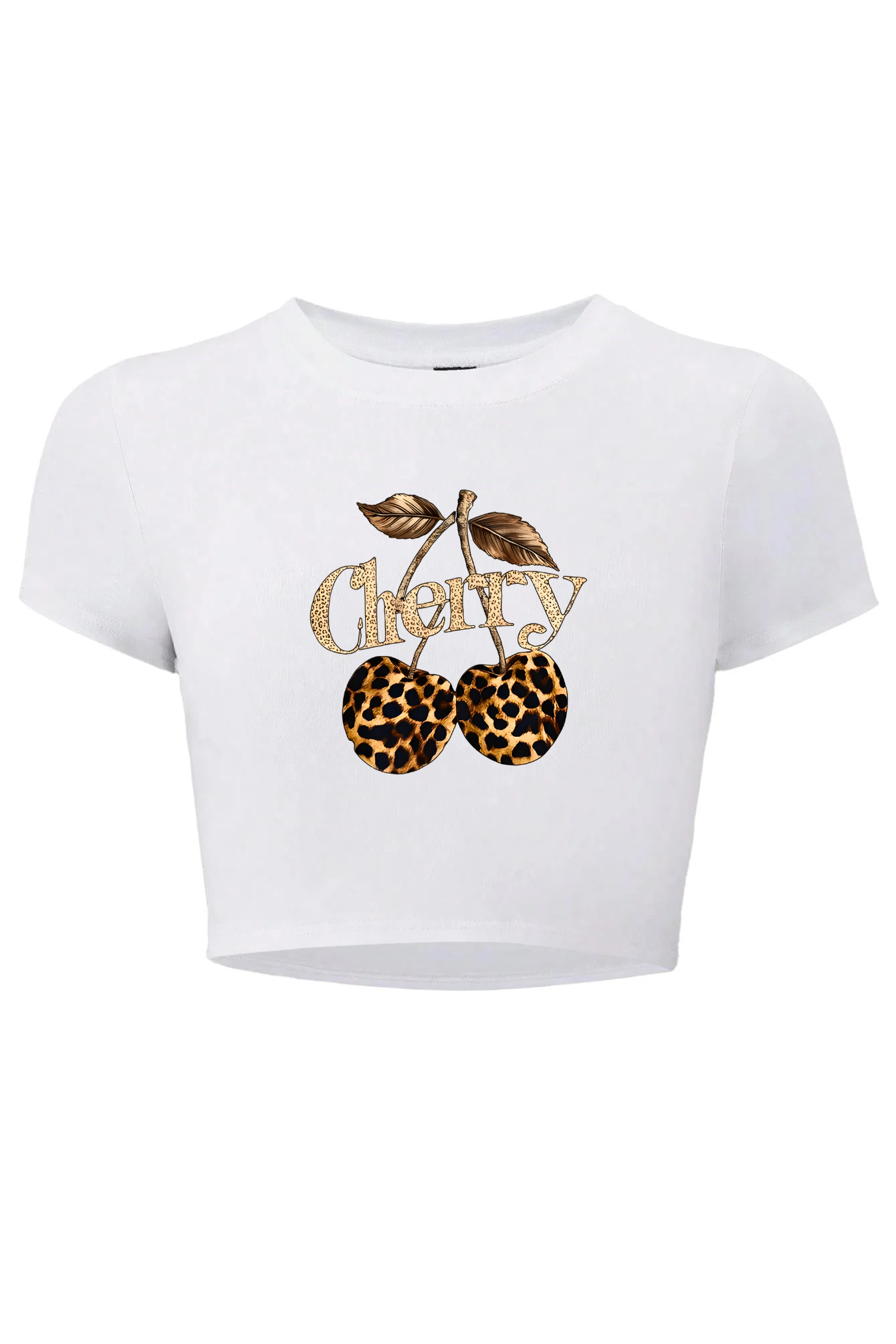 BRZ Collection Kadın Leopar Cherry Crop T-shirt (BEYAZ)