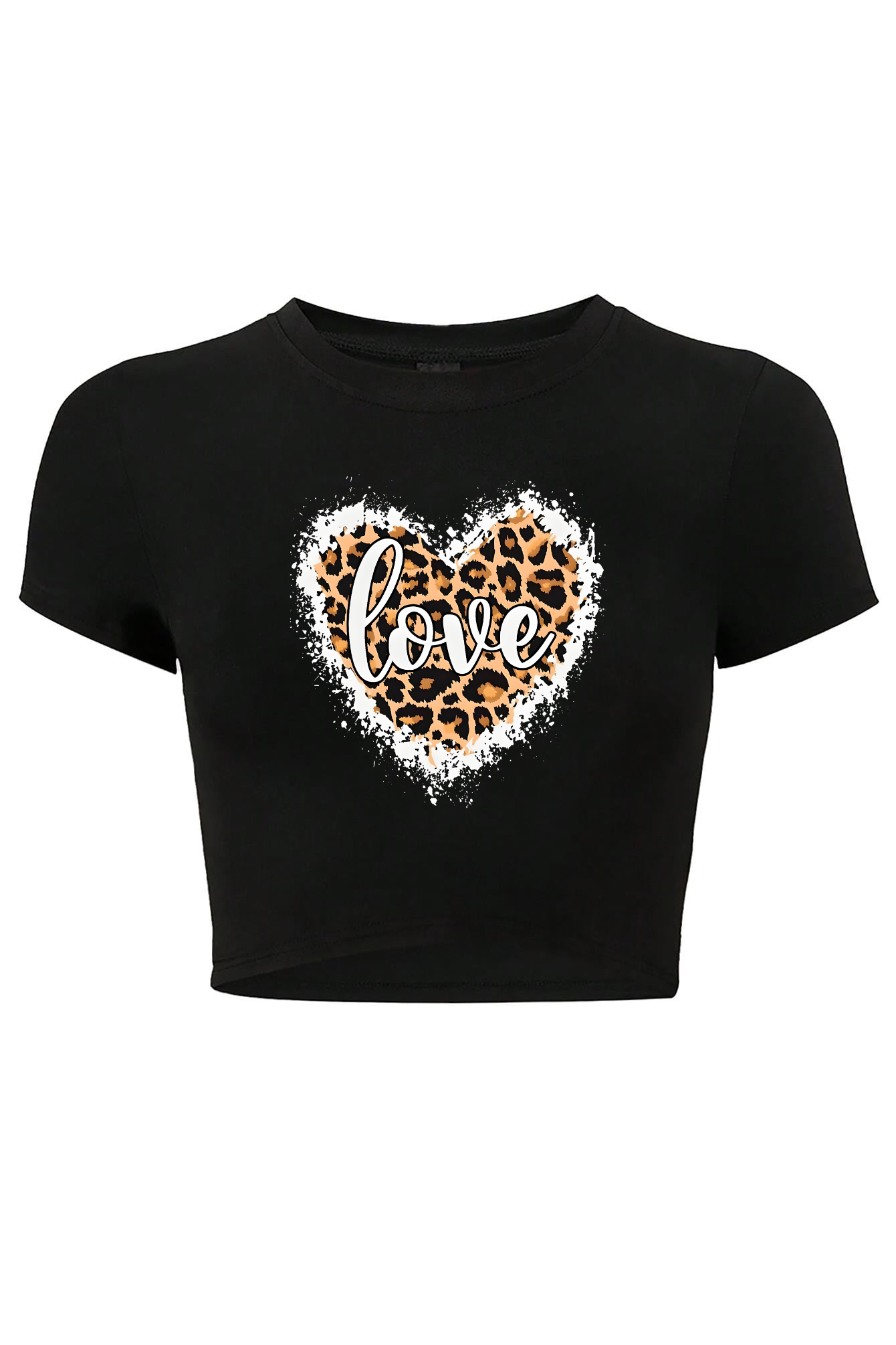 BRZ Collection Kadın Love Leopar Crop T-shirt Siyah