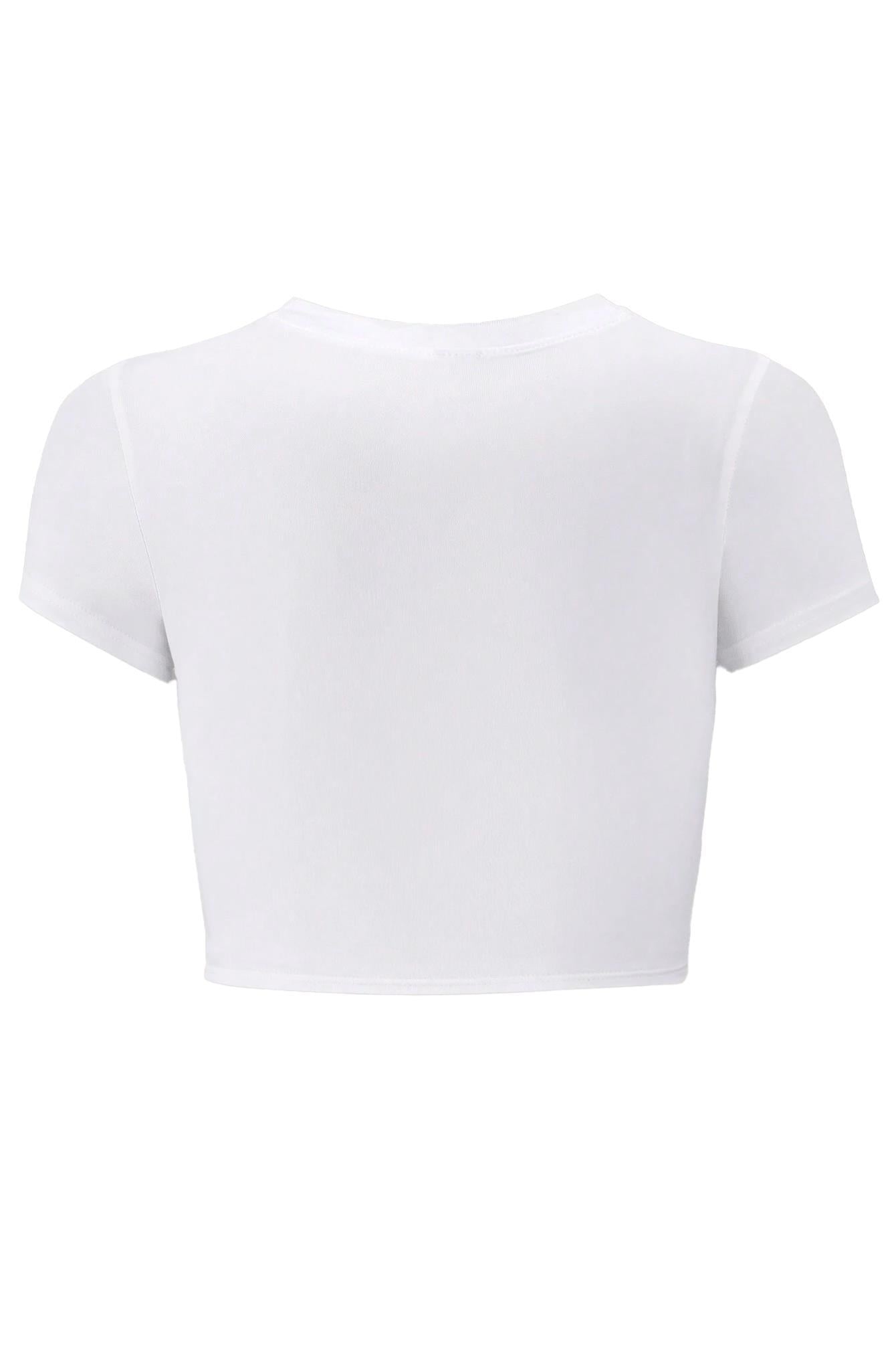 BRZ Collection Kadın Angel Kristal Taş Baskılı Crop T-shirt Beyaz