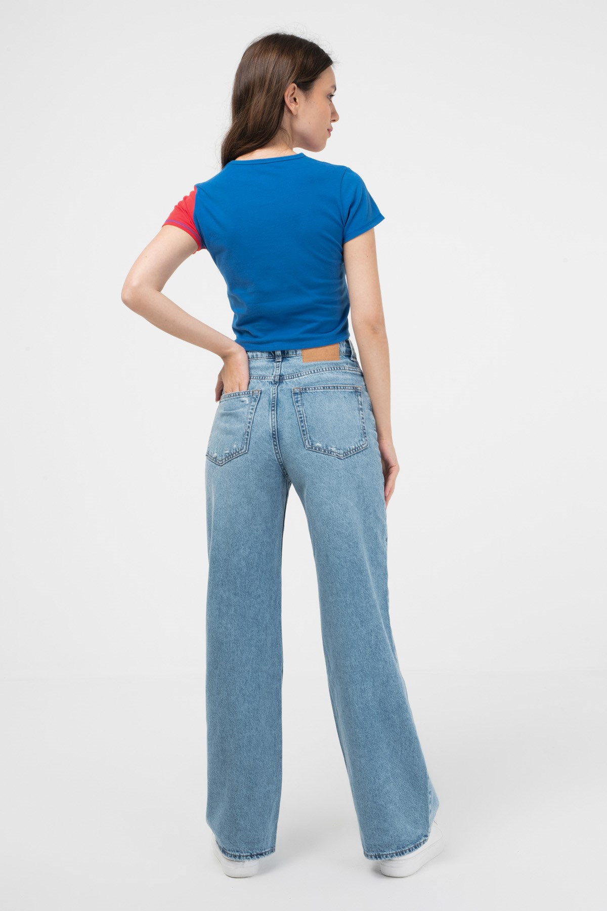 BRZ Collection Kontrast Renkli Baskılı Kısa Kollu Crop Kadın T-shirt
