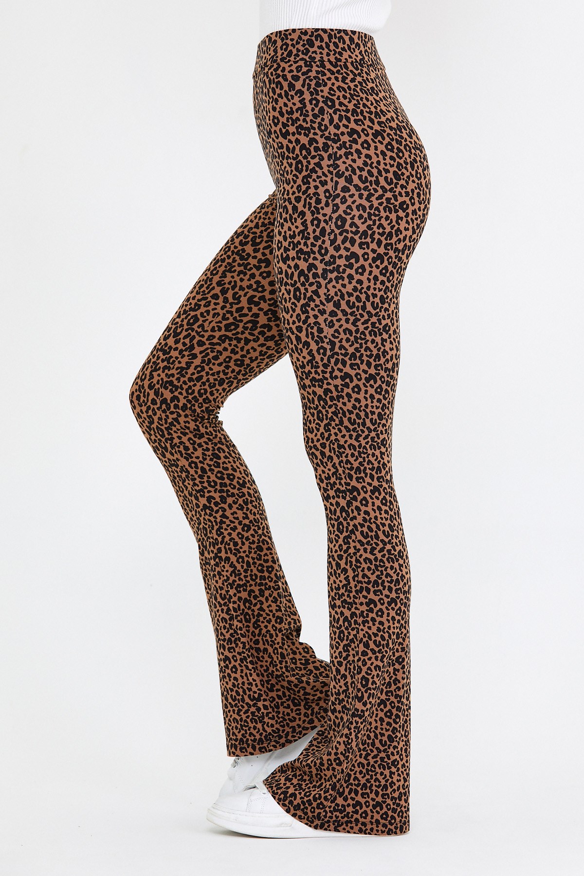 BRZ Collection Leopar Desenli İspanyol Paça Kadın Pantolon