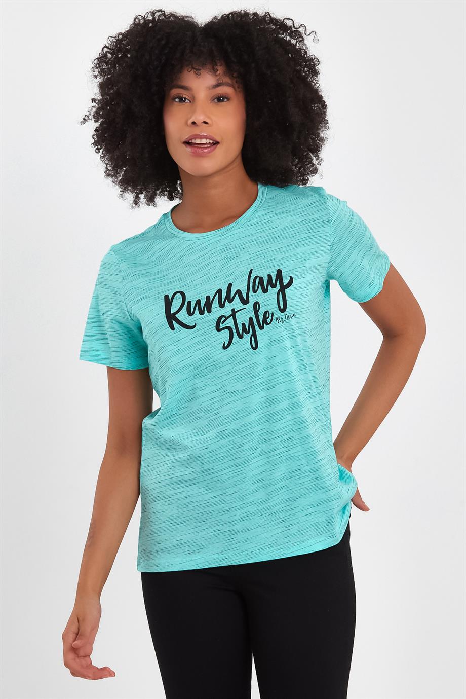 BRZ Collection Mavi Renk Siyah  Kırçıllı Kadın Kısa Kollu T-shirt