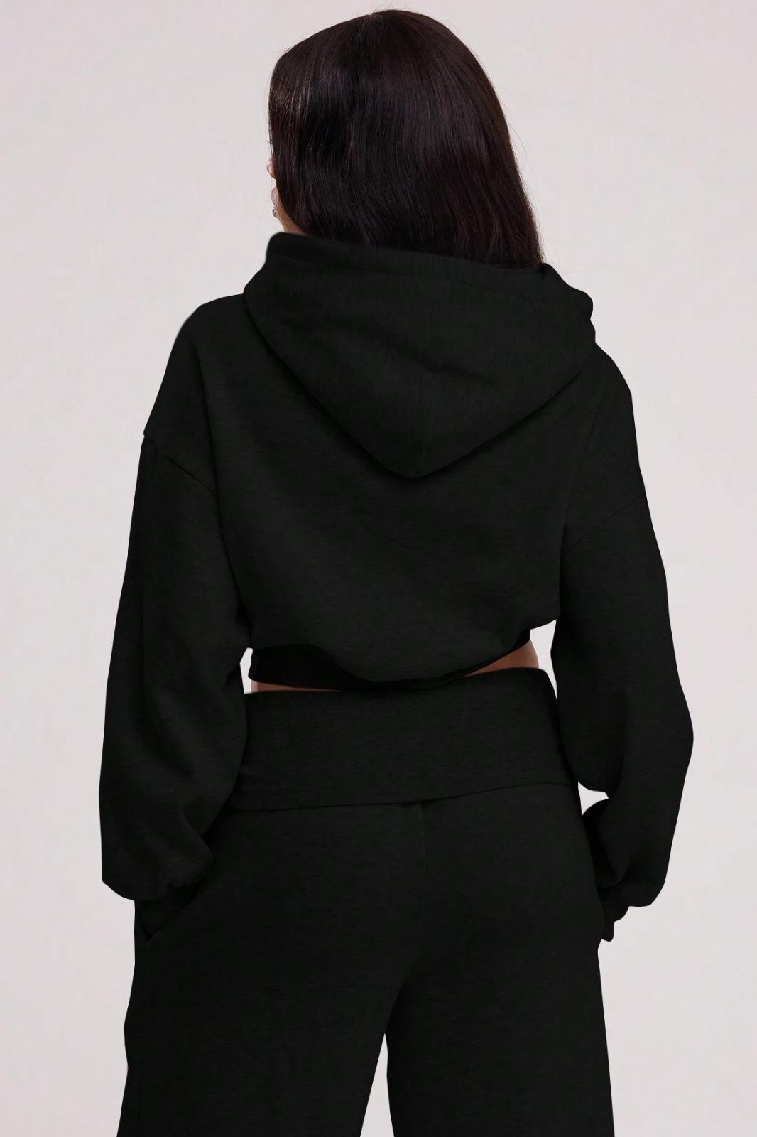 BRZ Collection Relaxed Fit Basic Crop Hoodie Siyah