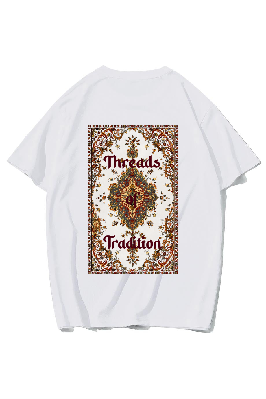 BRZ Collection Unisex Oversize Threads of Tradition Vintage Halı Motifli T-shirt (BEYAZ)
