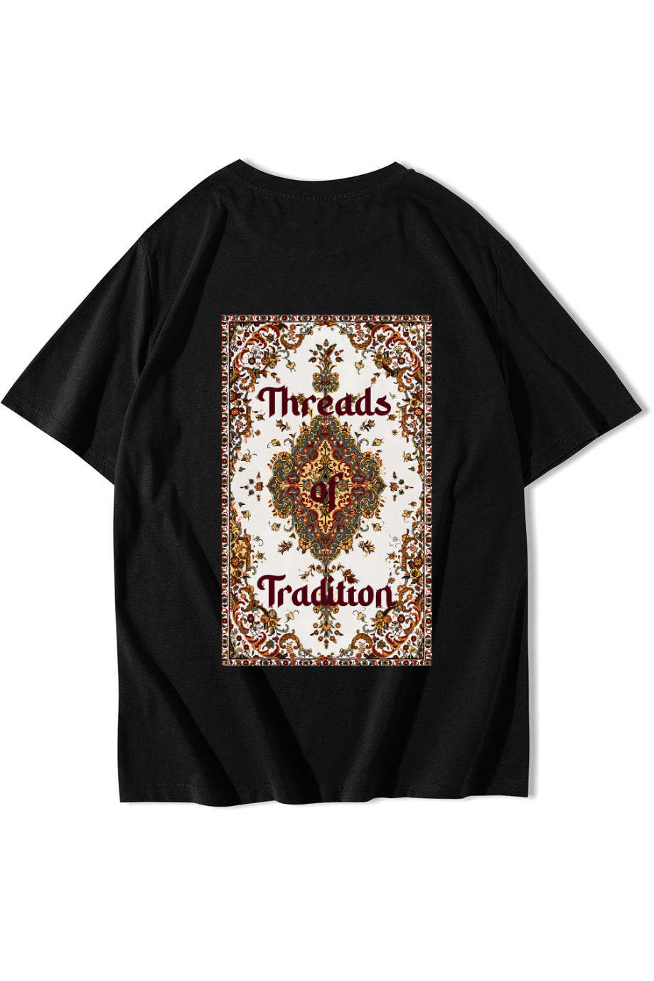 BRZ Collection Unisex Oversize Threads of Tradition Vintage Halı Motifli T-shirt (Siyah)