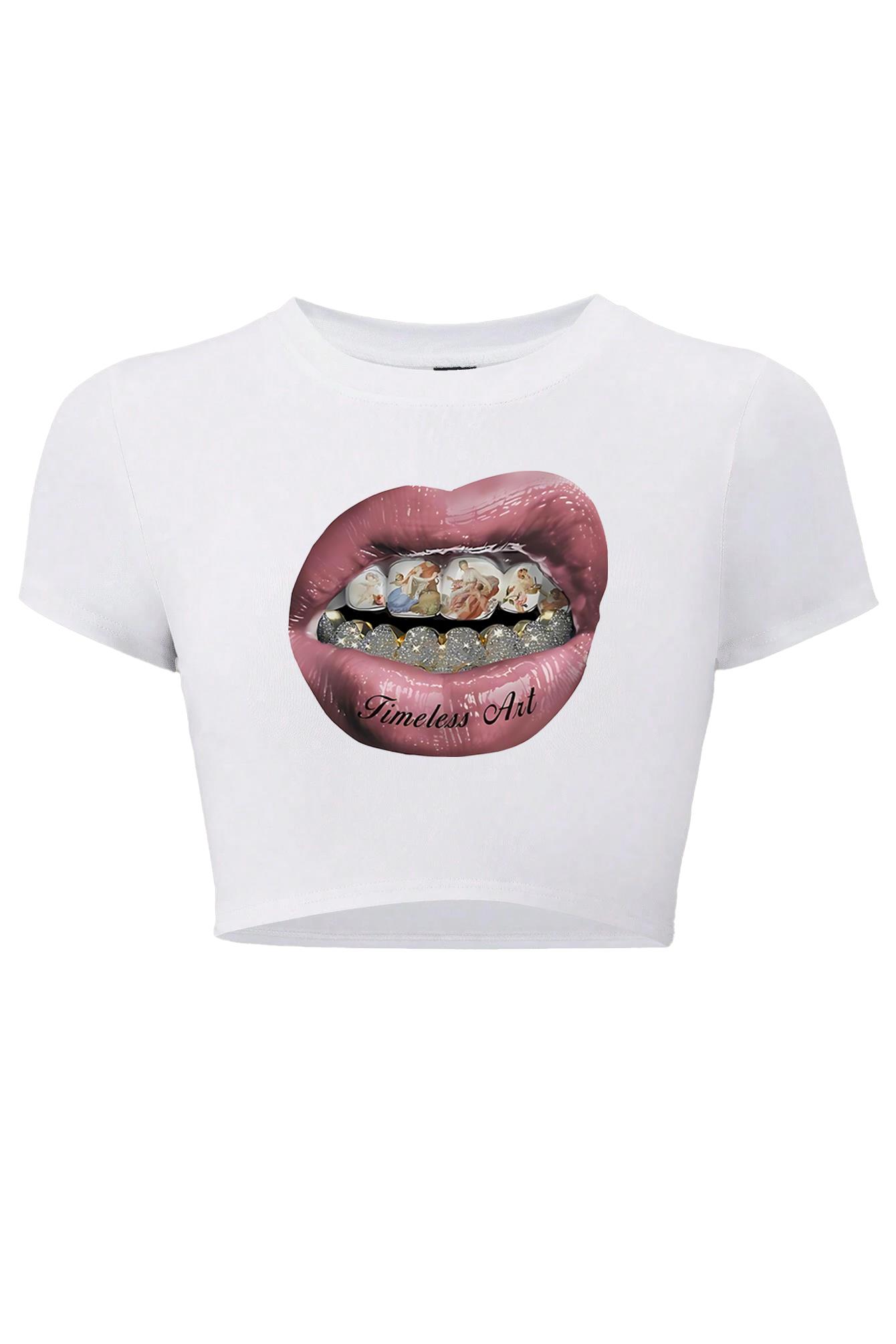 BRZ Collection Timeless Art Crop T-shirt Beyaz
