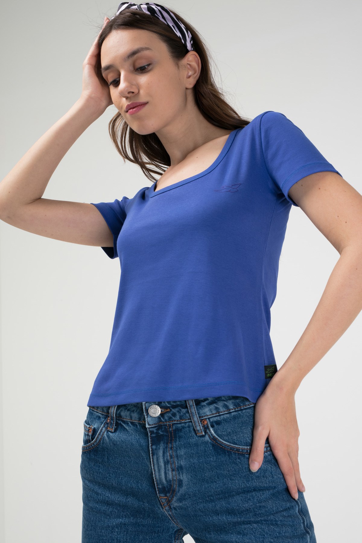 BRZ Collection U Yaka Kadın Kısa Kollu Ribana T-shirt
