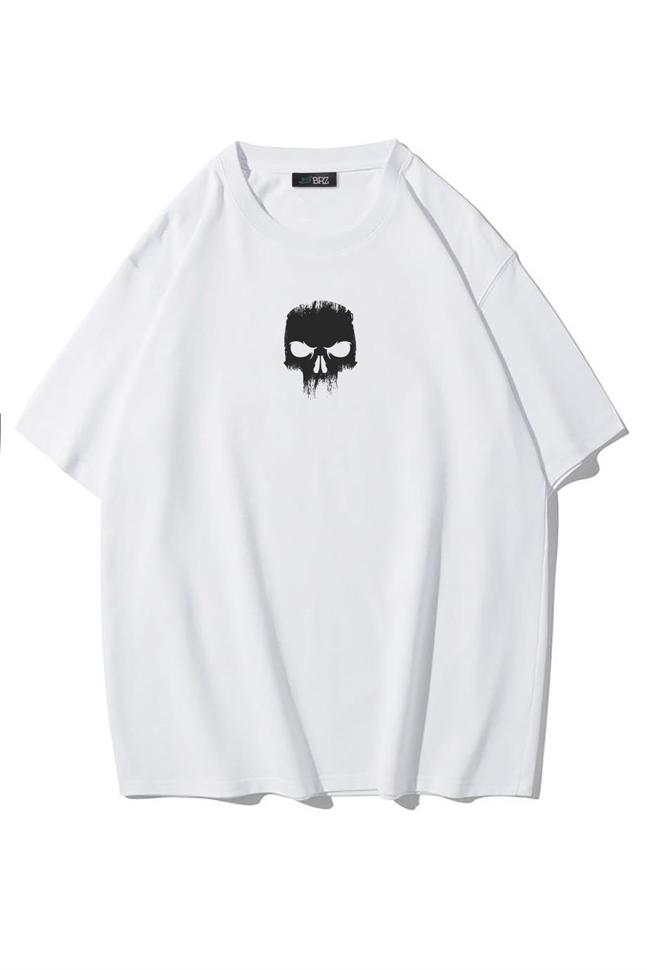BRZ Collection Unisex Ön ve Arka Baskılı Oversize Angry Skull  T-shirt