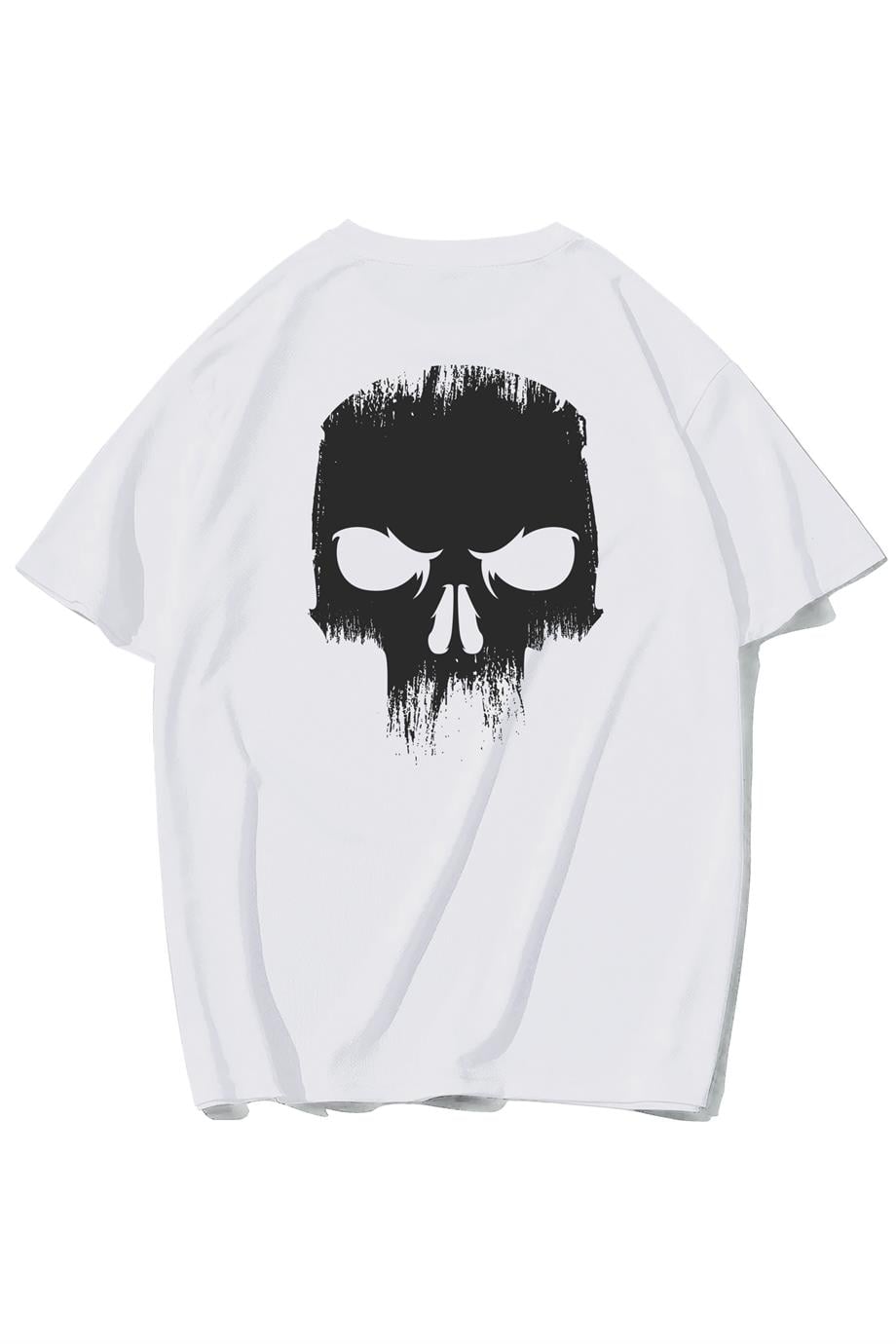 BRZ Collection Unisex Ön ve Arka Baskılı Oversize Angry Skull  T-shirt