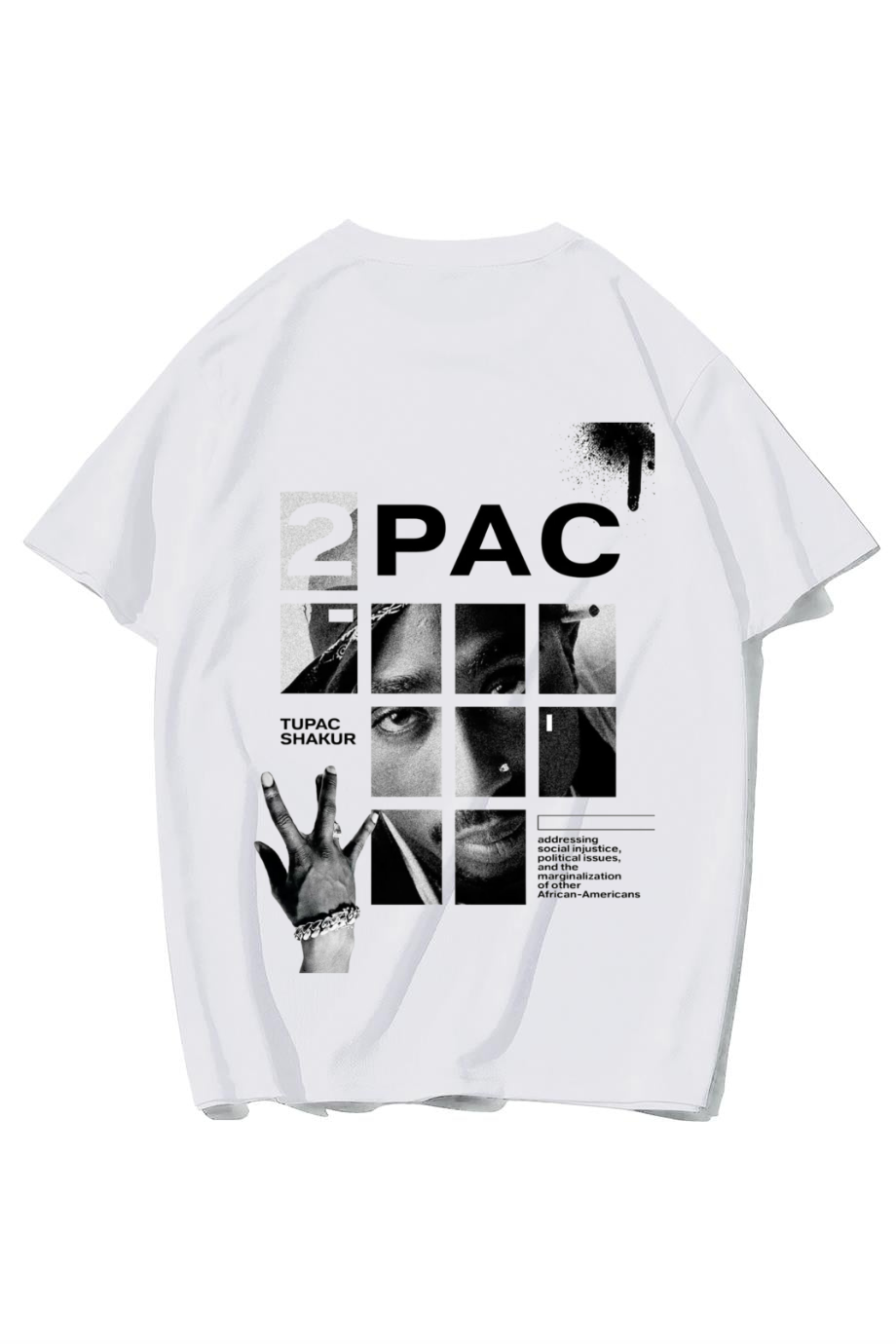 BRZ Collection Unisex Oversize 2PAC T-shirt (BEYAZ)