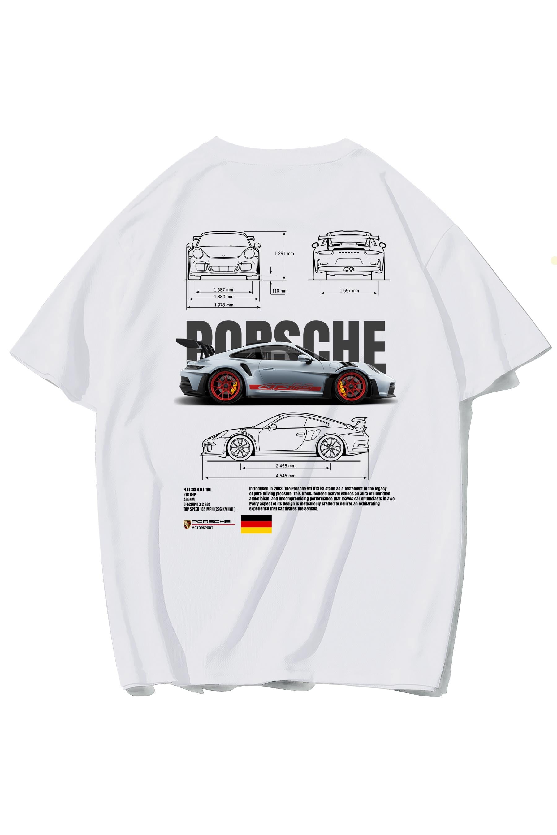 BRZ Collection Unisex Oversize 911 GT3 RS T-shirt Beyaz