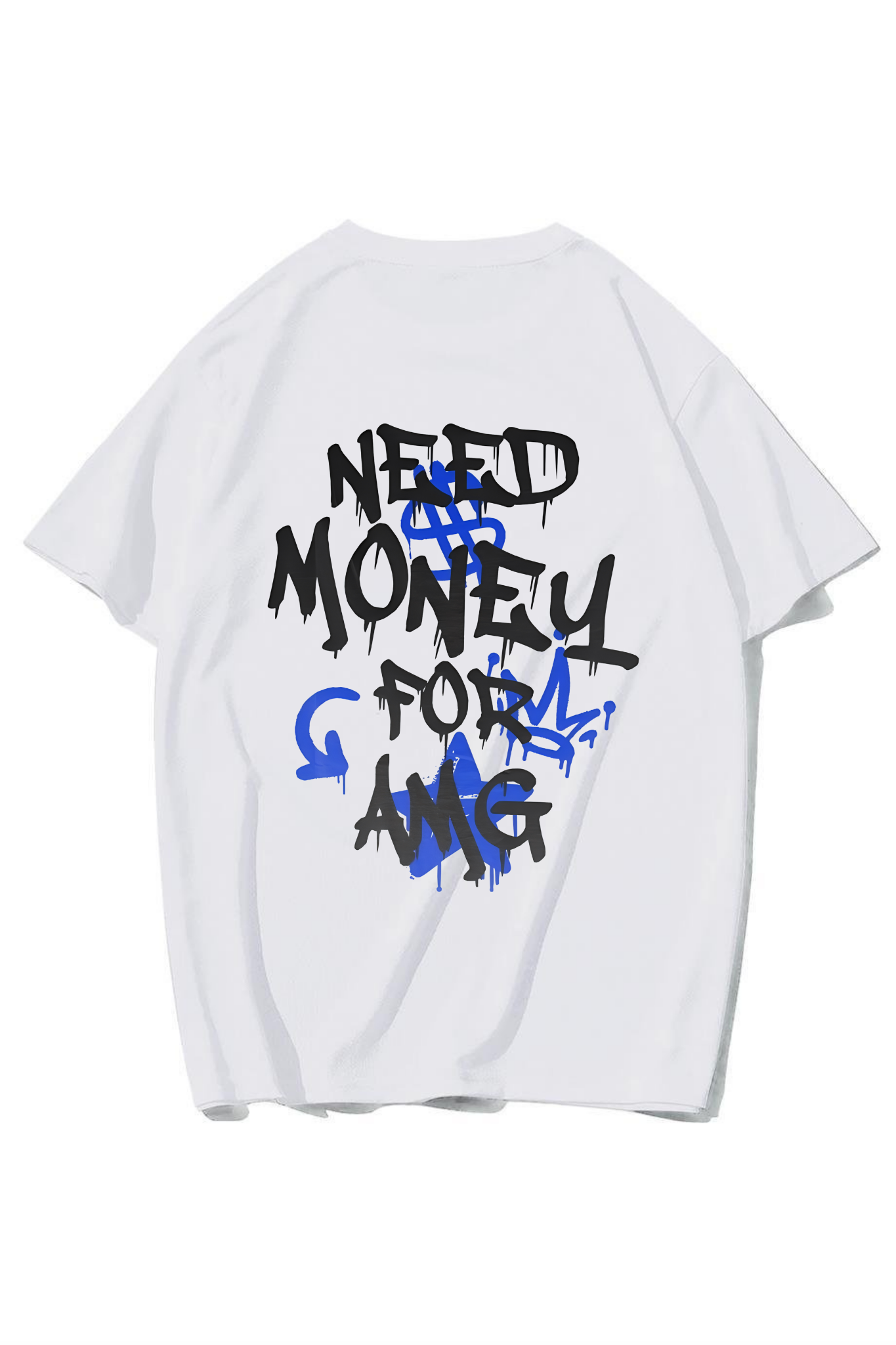 BRZ Collection Unisex Oversize AMG Need Money For AMG T-shirt (BEYAZ)