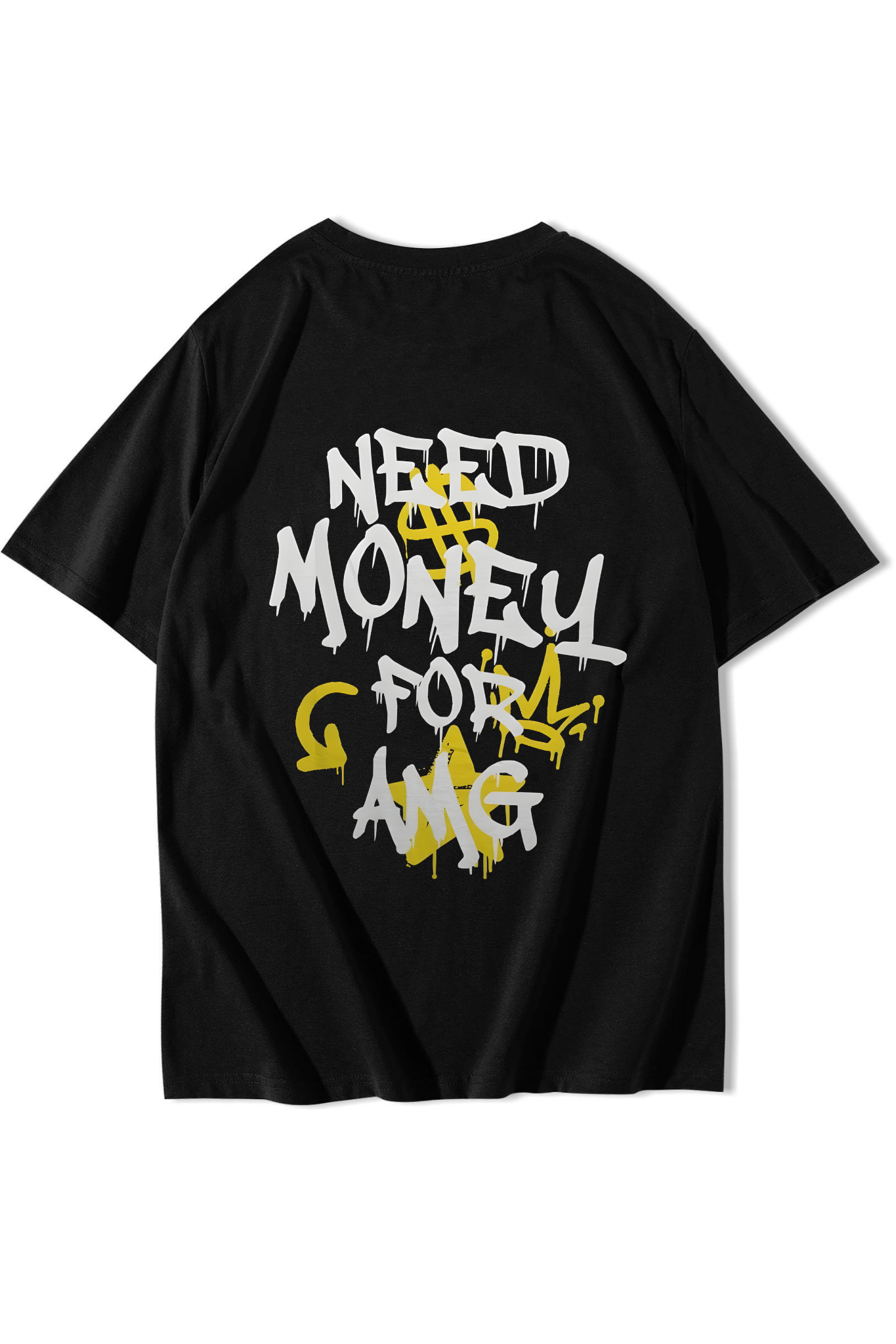 BRZ Collection Unisex Oversize AMG Need Money For AMG T-shirt Siyah