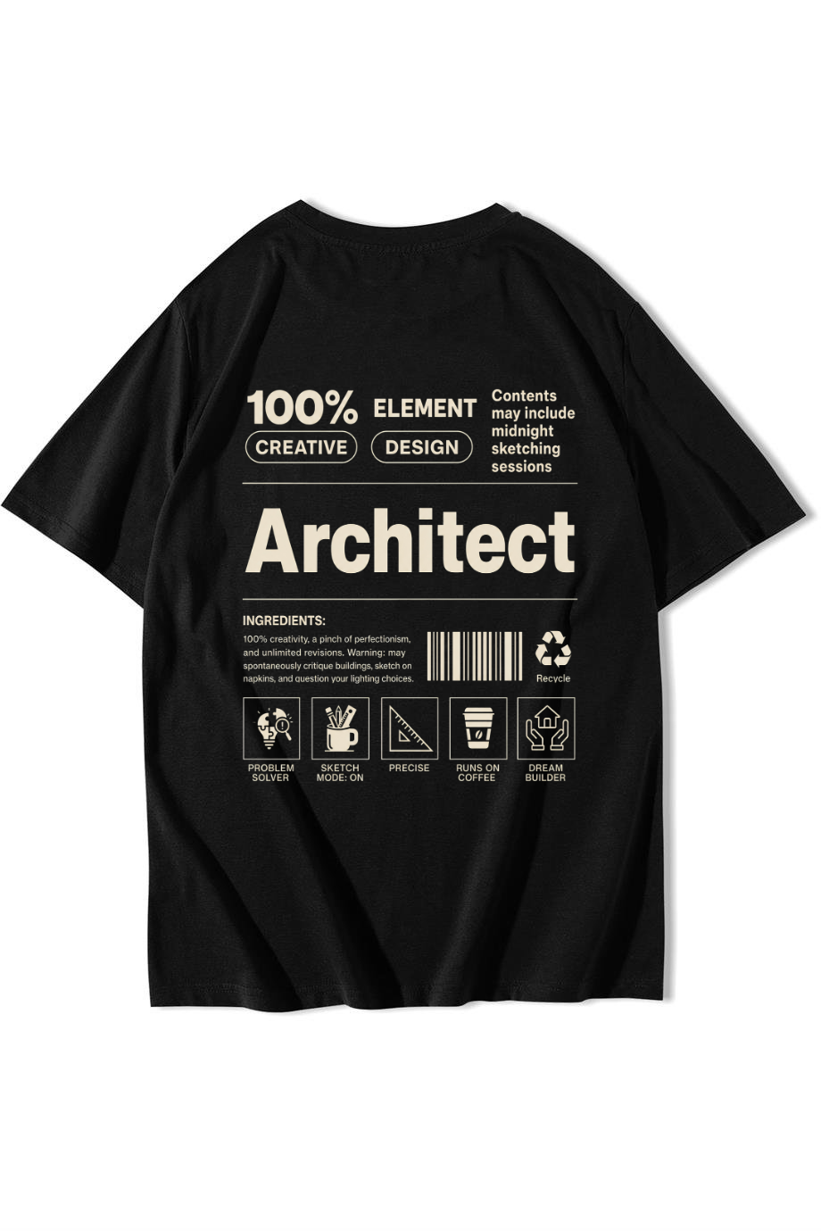 BRZ Collection Unisex Oversize Architect T-shirt Siyah