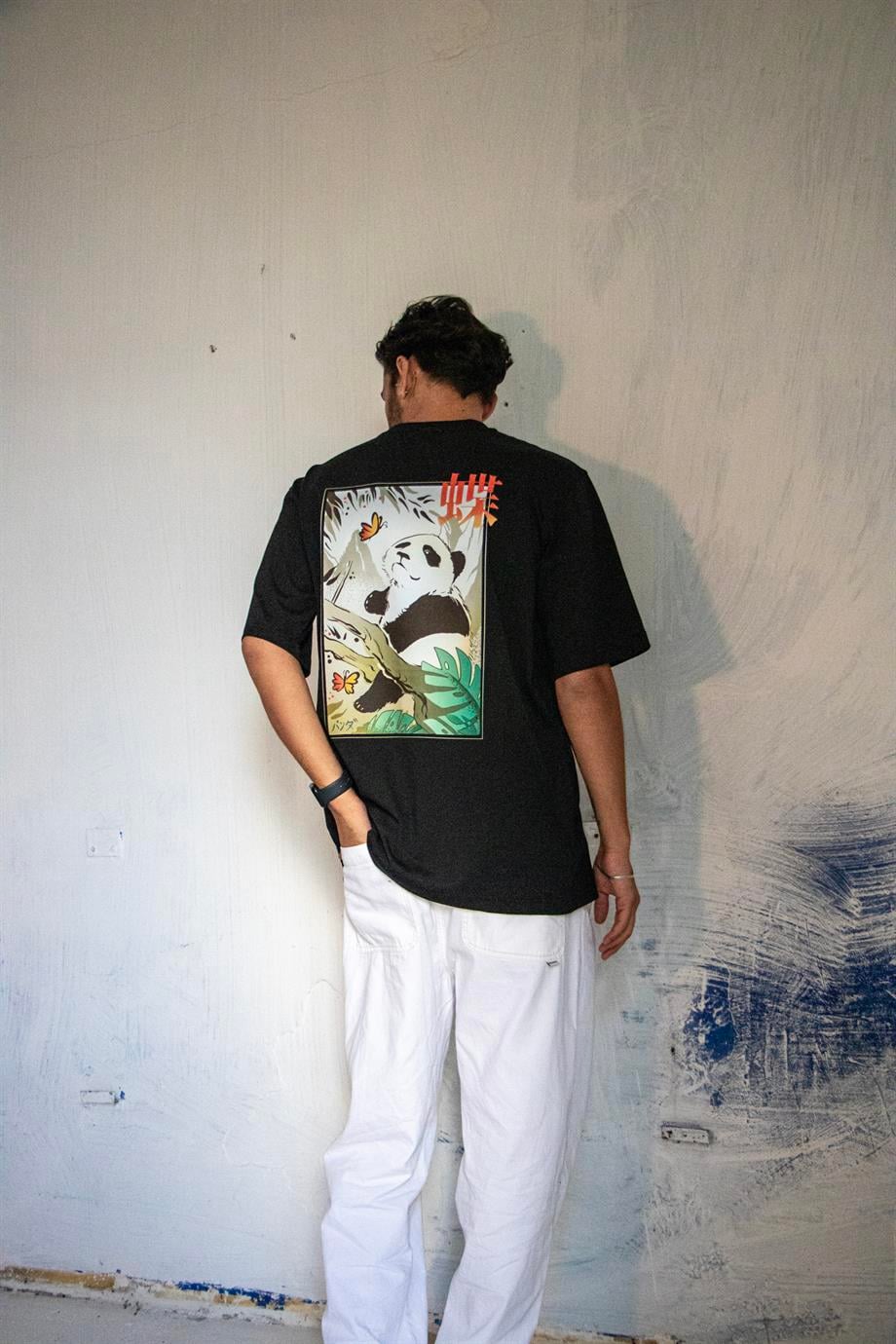 BRZ Collection Unisex Oversize Arka Baskılı Butterfly and Japanese Panda T-shirt