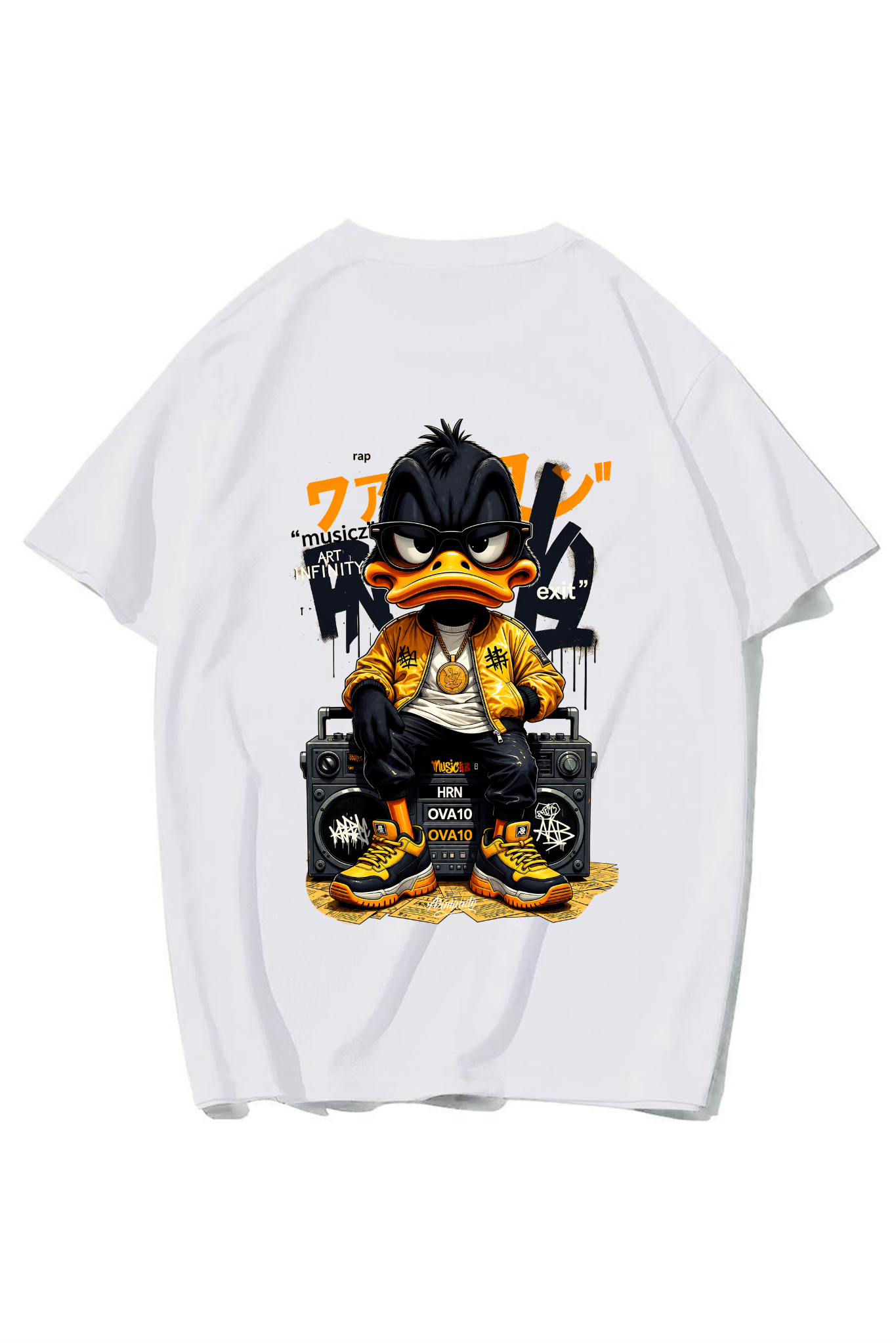 BRZ Collection Unisex Oversize Arka Baskılı Duck T-shirt (BEYAZ)