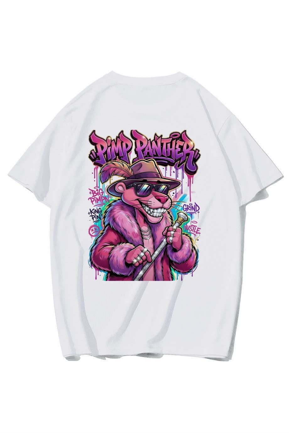 BRZ Collection Unisex Oversize Arka Baskılı Pimp Panther T-shirt (BEYAZ)