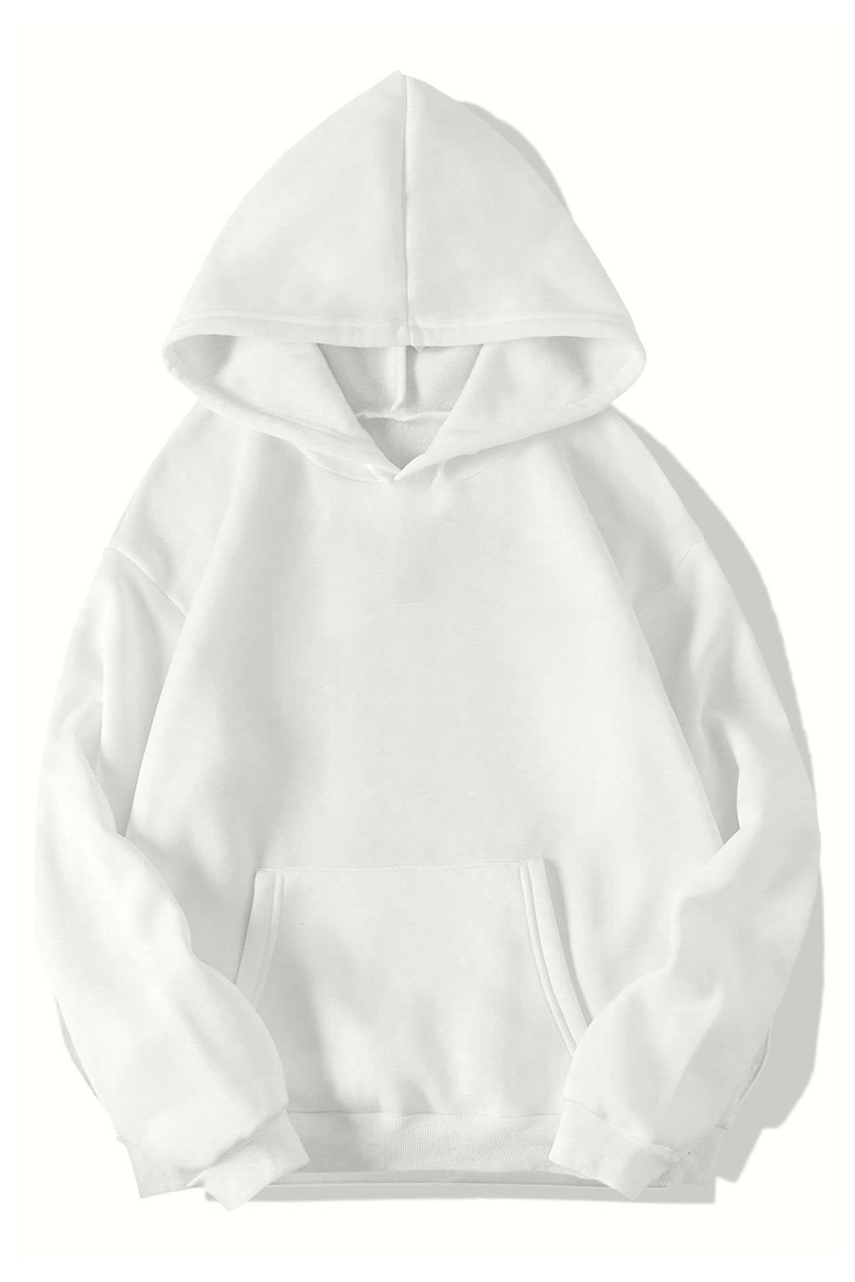BRZ Collection Unisex Oversize Basic Hoodie Beyaz