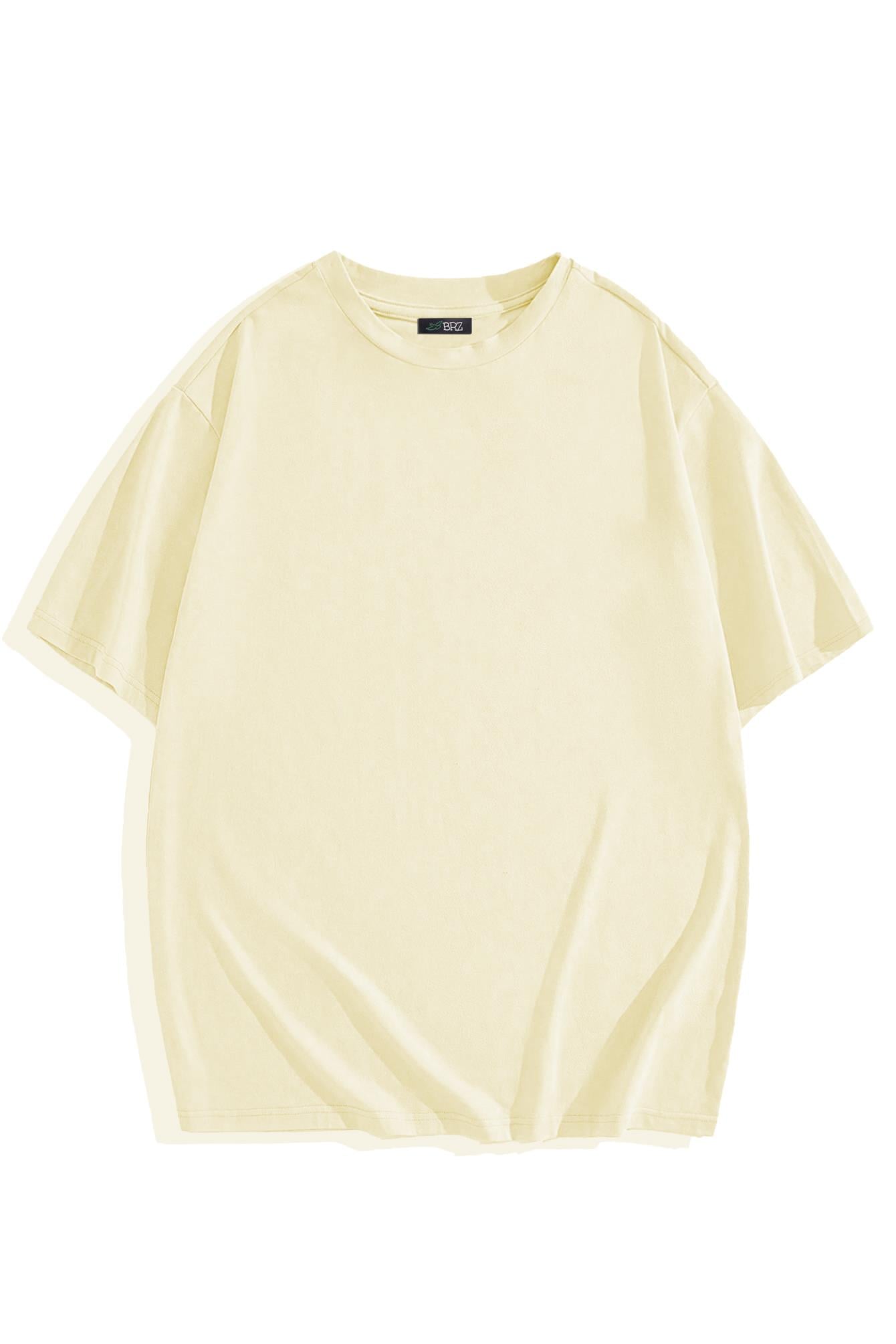BRZ Collection Unisex Oversize Basic T-shirt Açık Sarı