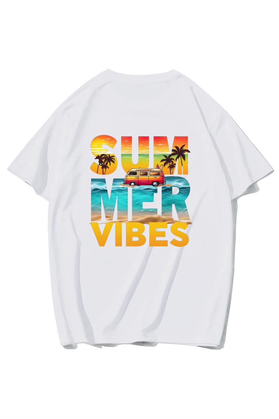 BRZ Collection Unisex Oversize Beach Summer Vibes T-shirt (BEYAZ)