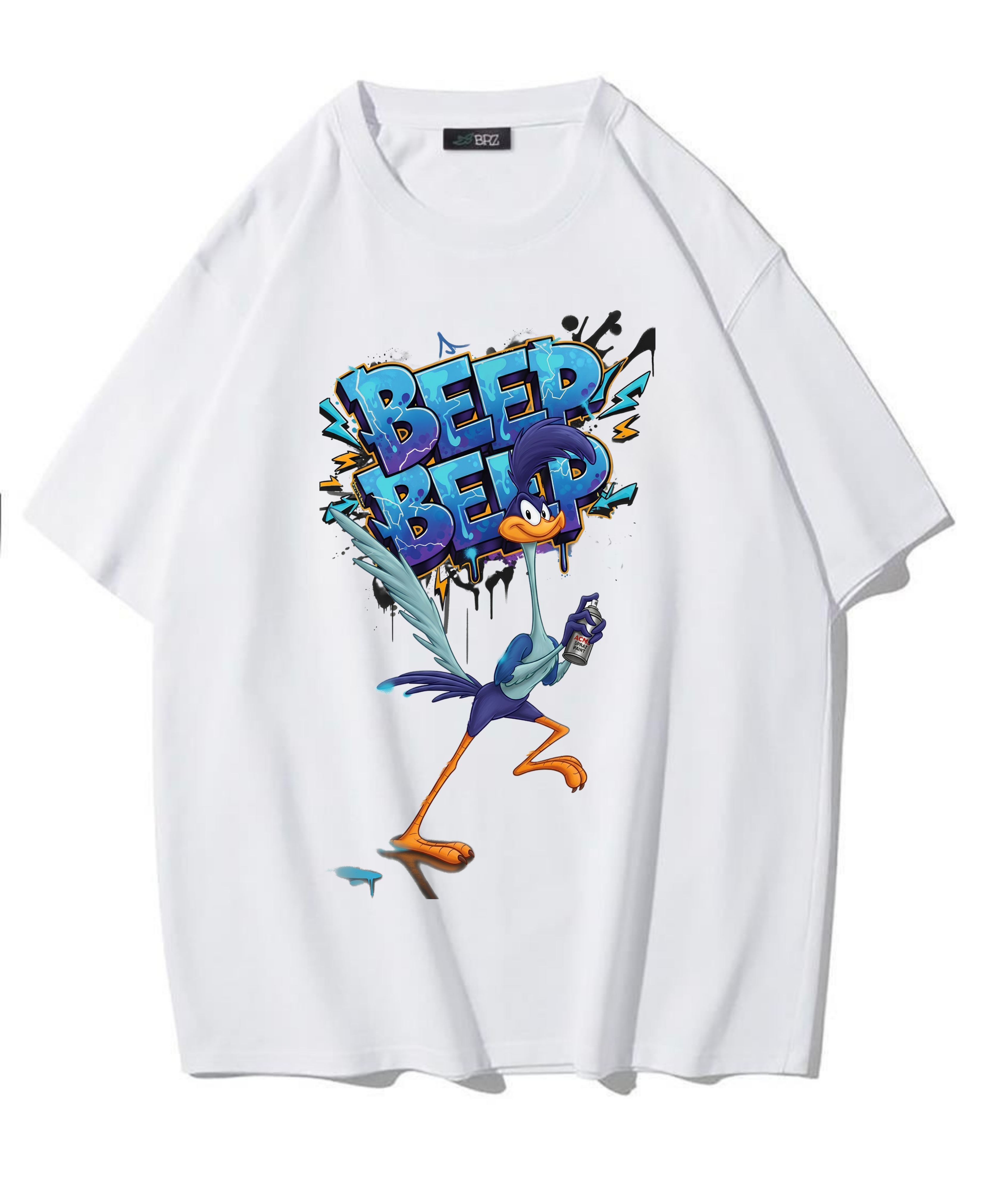 BRZ Collection Unisex Oversize Beep Beep T-shirt (BEYAZ)