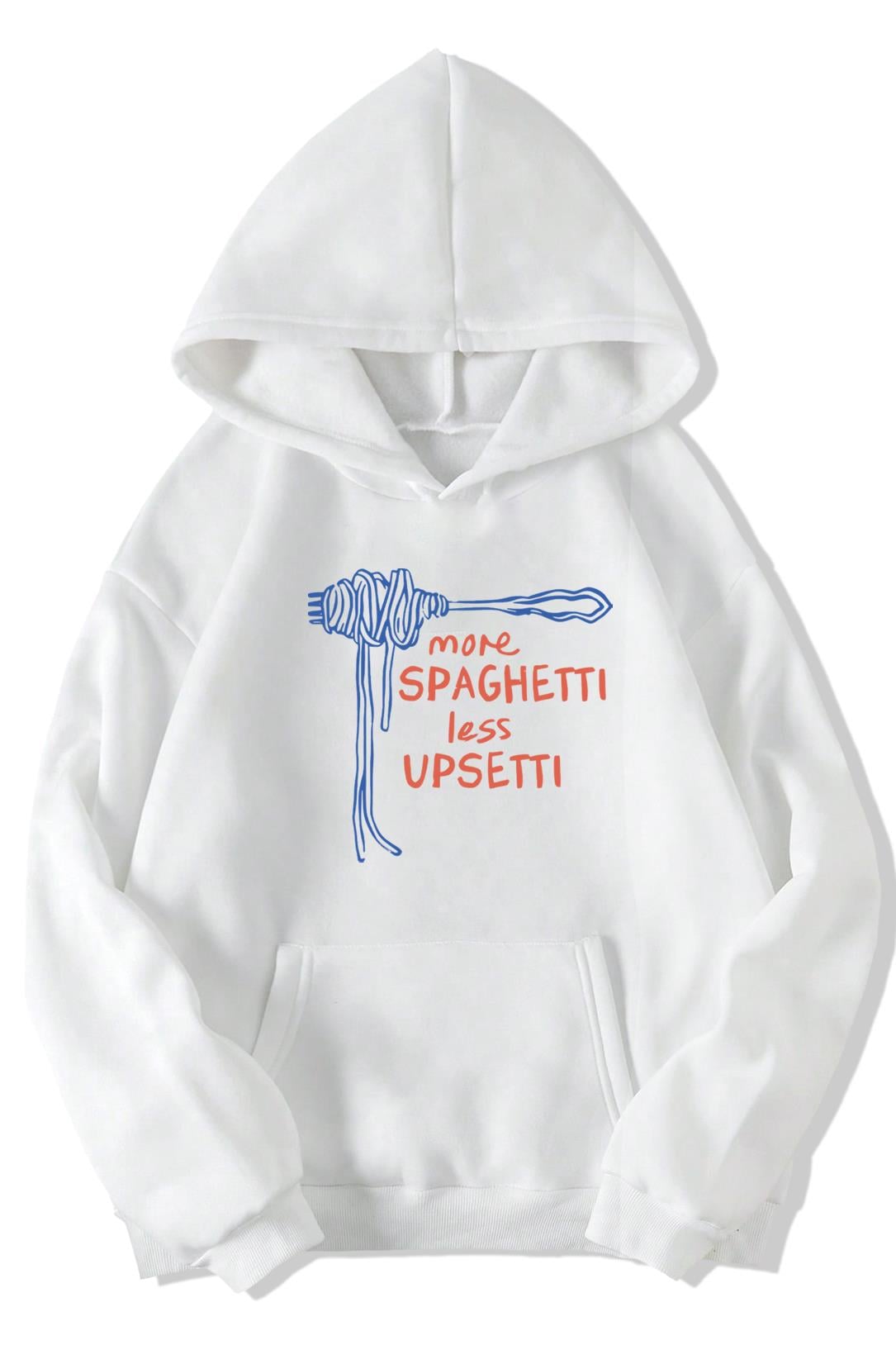 BRZ Collection Unisex Oversize (BEYAZ) More Spaghetti Less Upsetti Hoodie (BEYAZ)