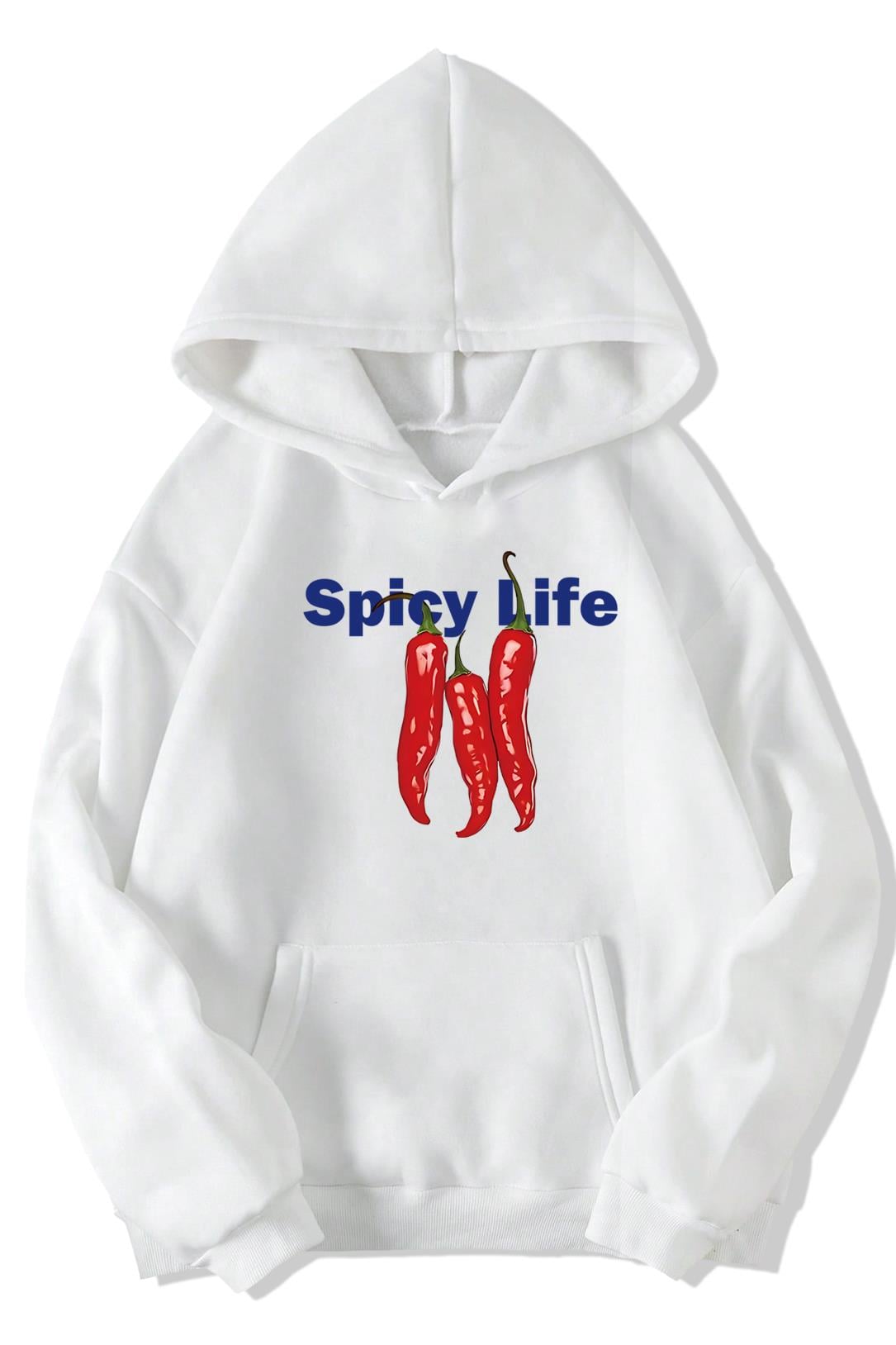 BRZ Collection Unisex Oversize (BEYAZ) Spicy Life Hoodie (BEYAZ)