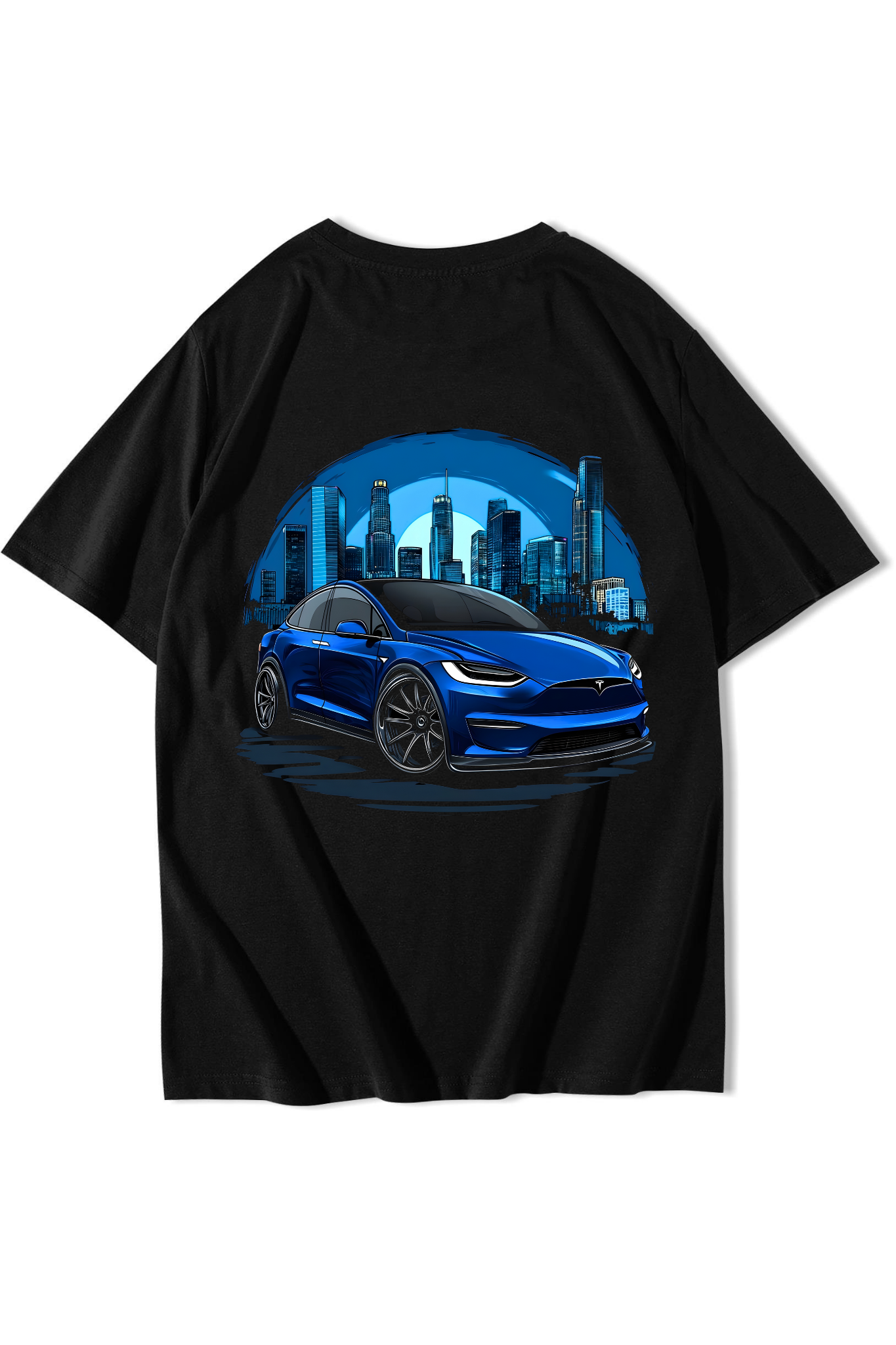 BRZ Collection Unisex Oversize Blue Tesla City T-shirt Siyah