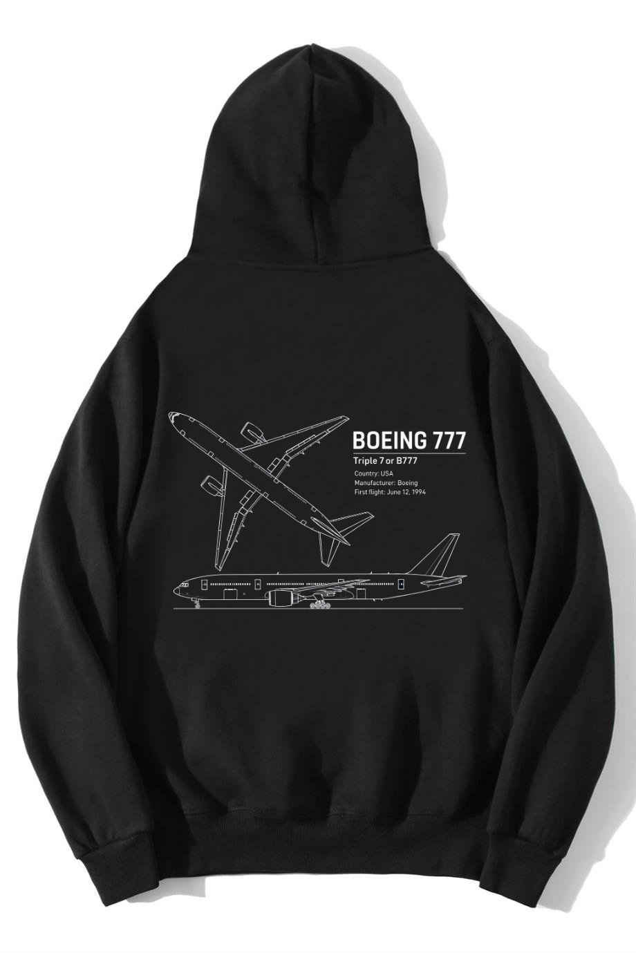 BRZ Collection Unisex Oversize Boeing 777 Hoodie Siyah