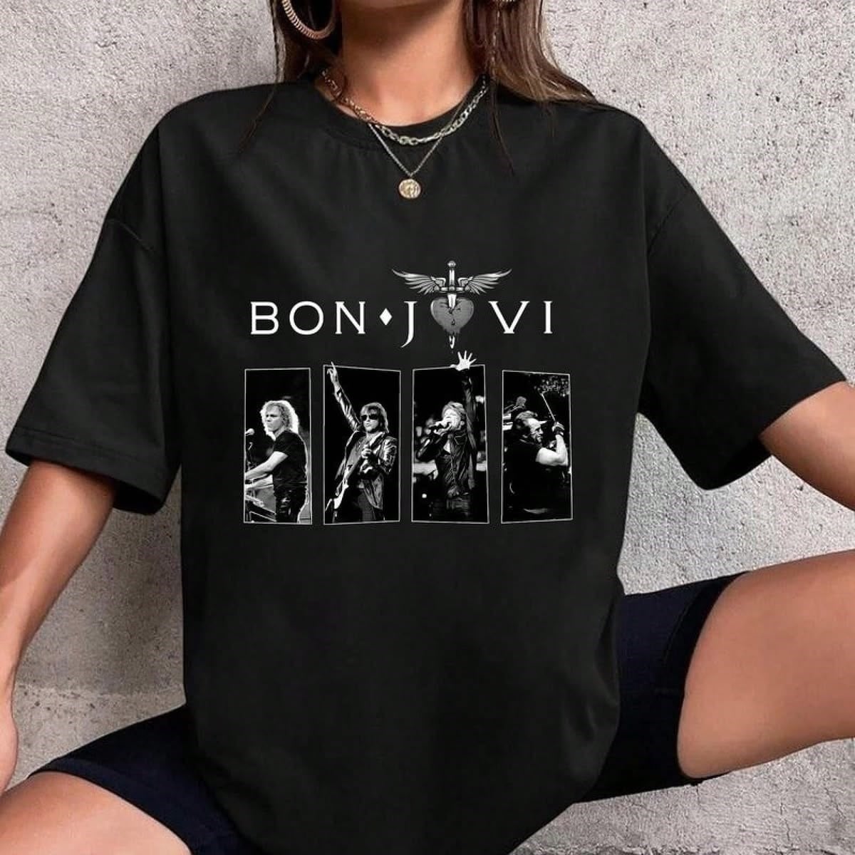BRZ Collection Unisex Oversize Bon Jovi T-shirt (Siyah)