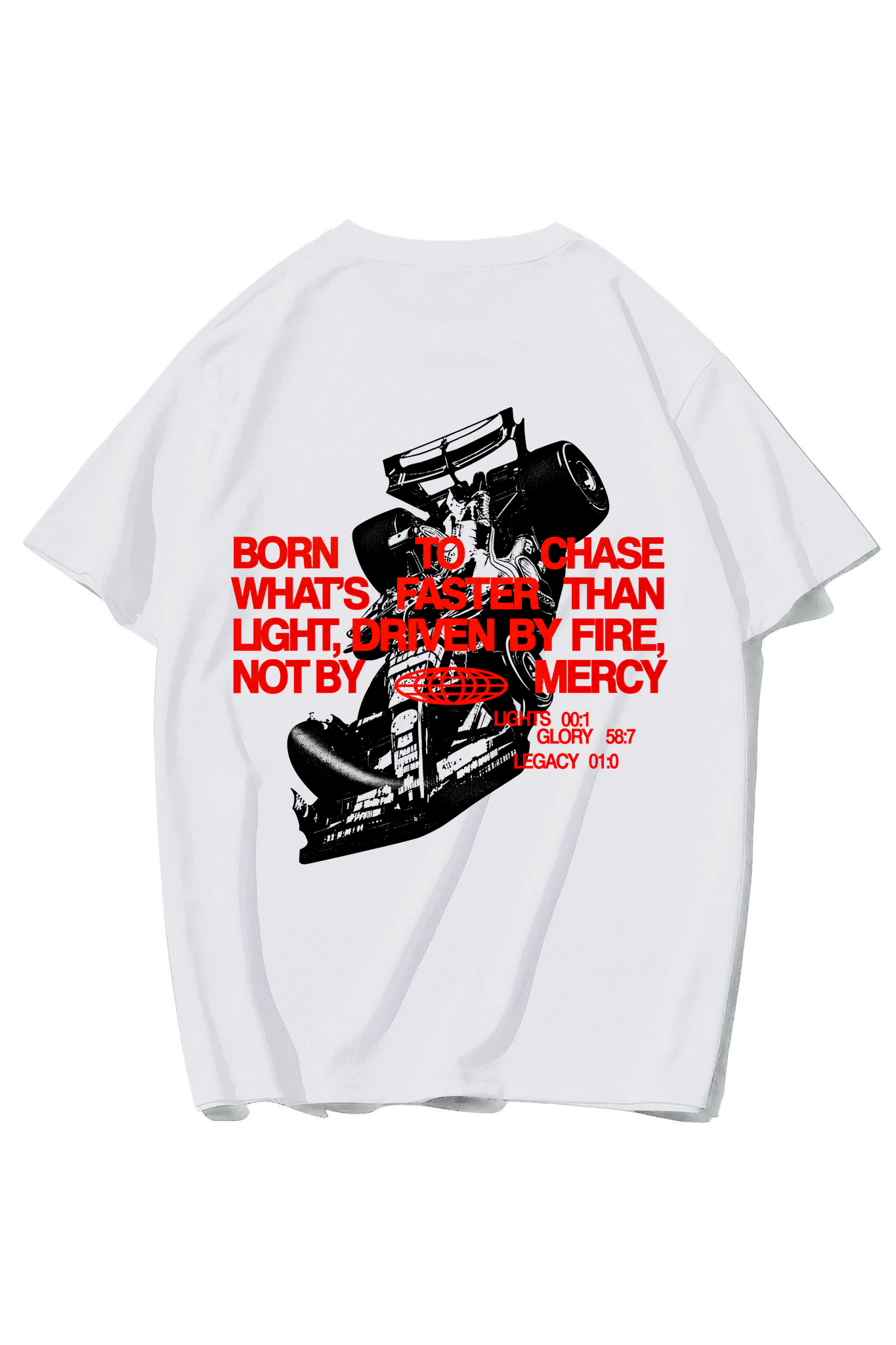 BRZ Collection Unisex Oversize Born To Chase T-shirt (BEYAZ)