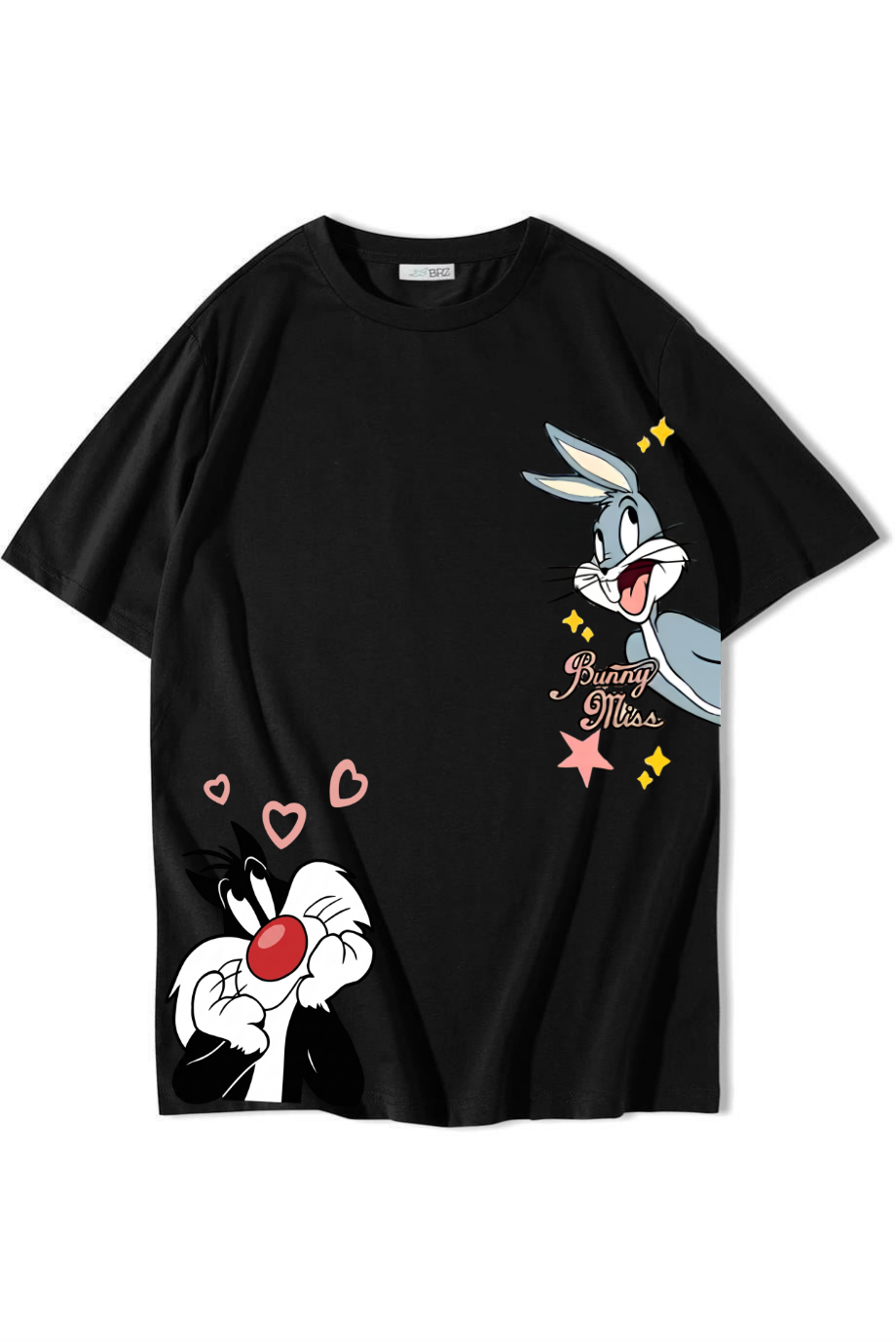 BRZ Collection Unisex Oversize Bugs Bunny & Sylvester T-shirt Siyah
