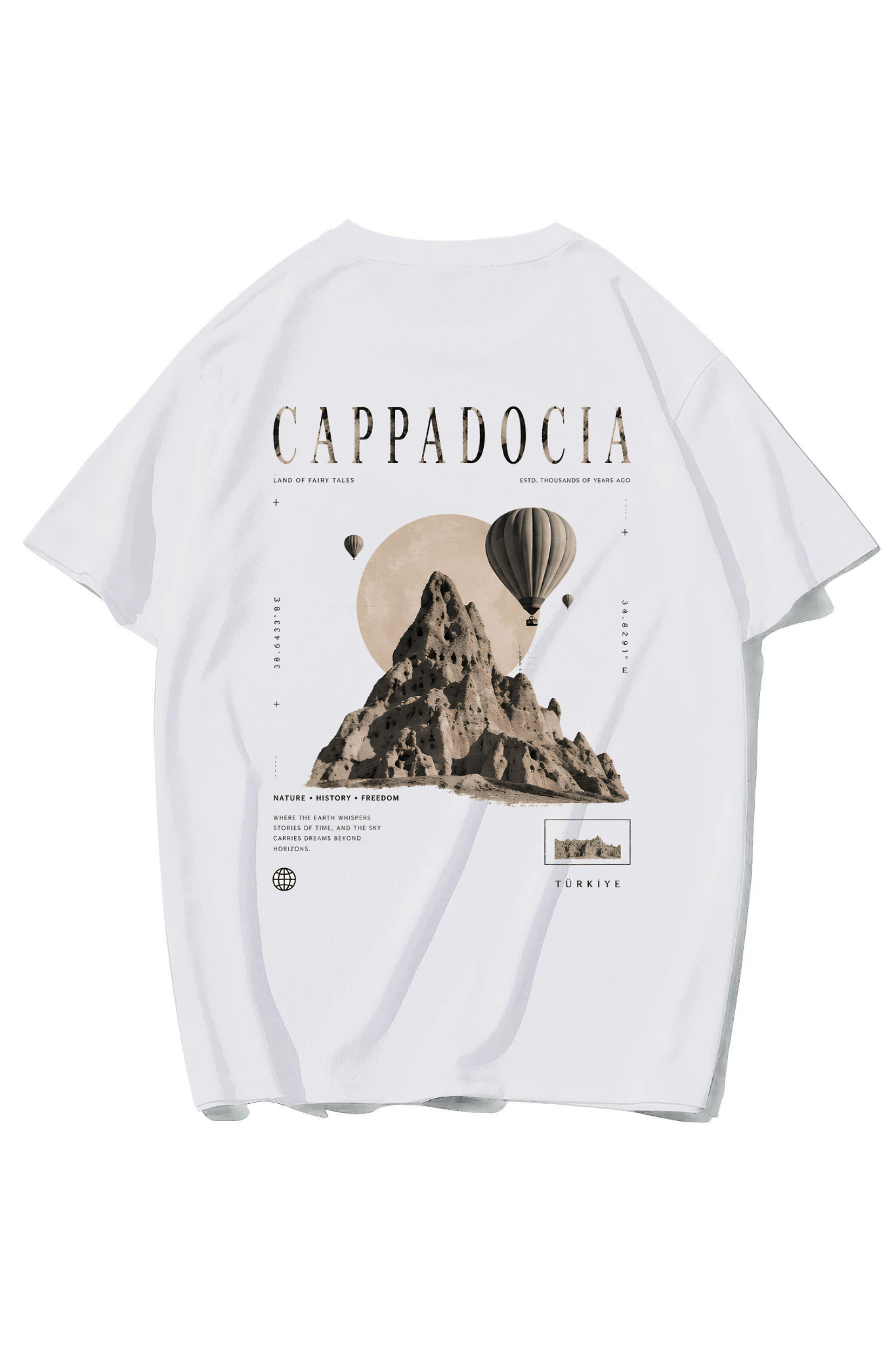 BRZ Collection Unisex Oversize Cappadoccia T-shirt (BEYAZ)