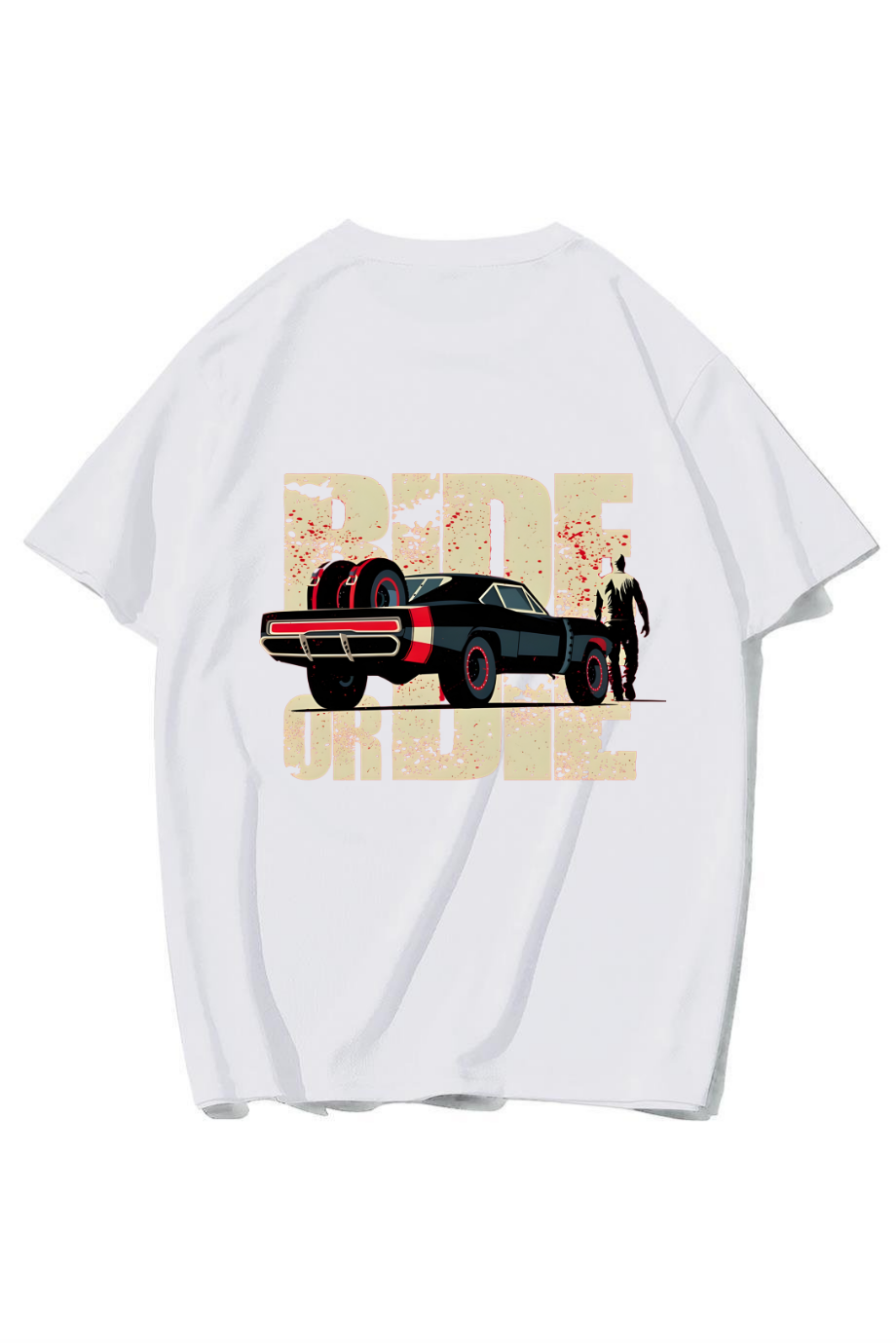 BRZ Collection Unisex Oversize Car Ride Or Die T-shirt (BEYAZ)