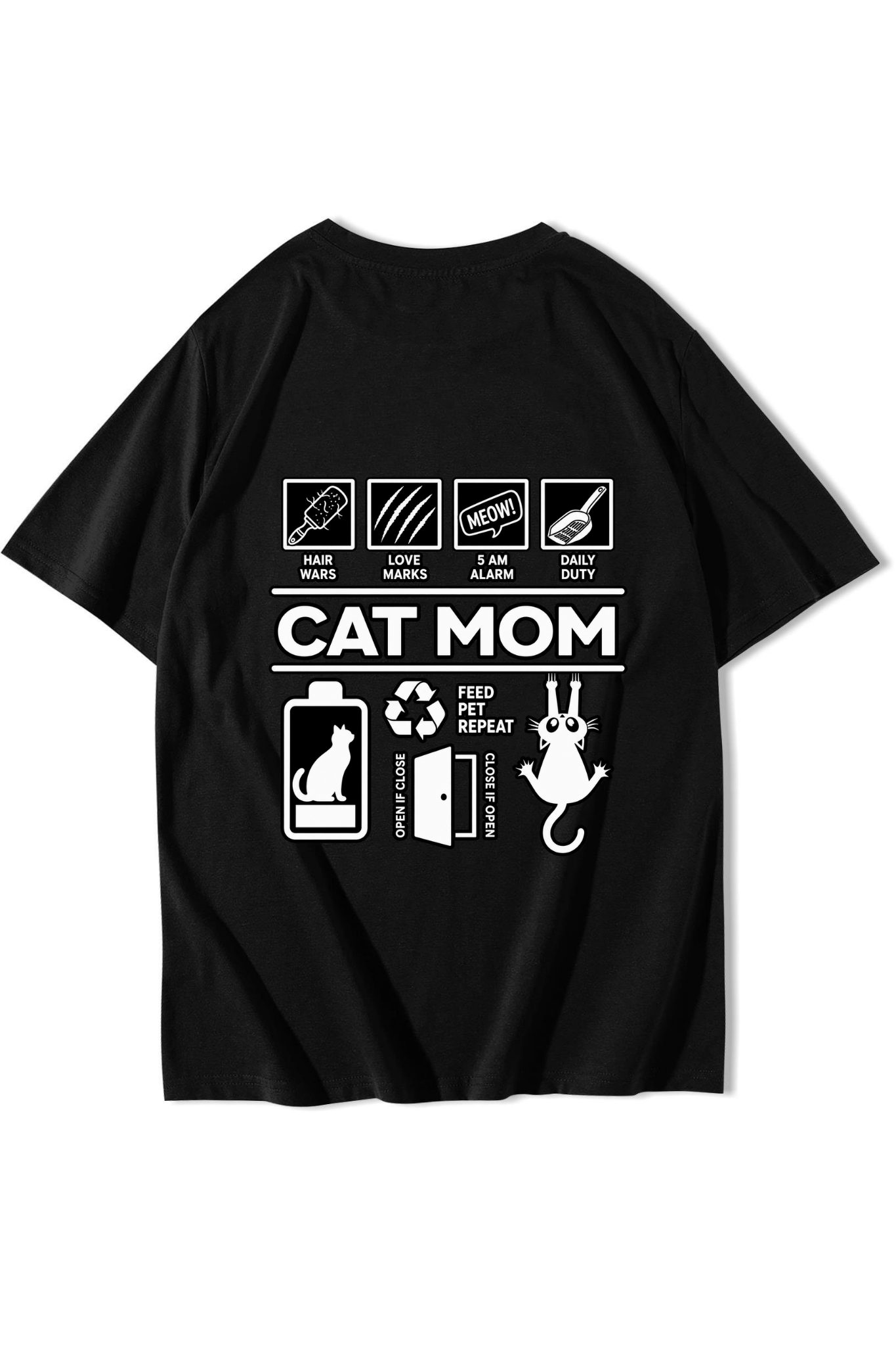 BRZ Collection Unisex Oversize Cat Mom T-shirt Siyah