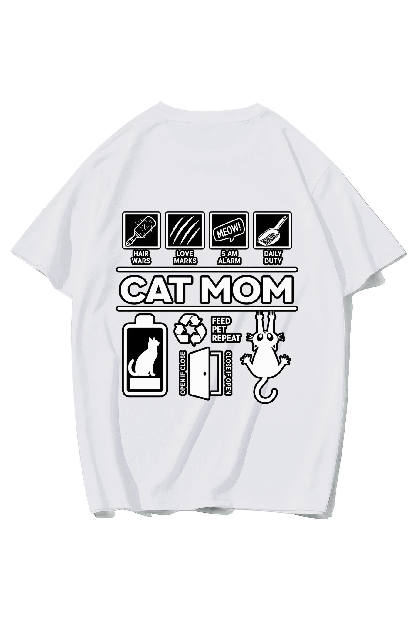 BRZ Collection Unisex Oversize Cat Mom T-shirt (BEYAZ)