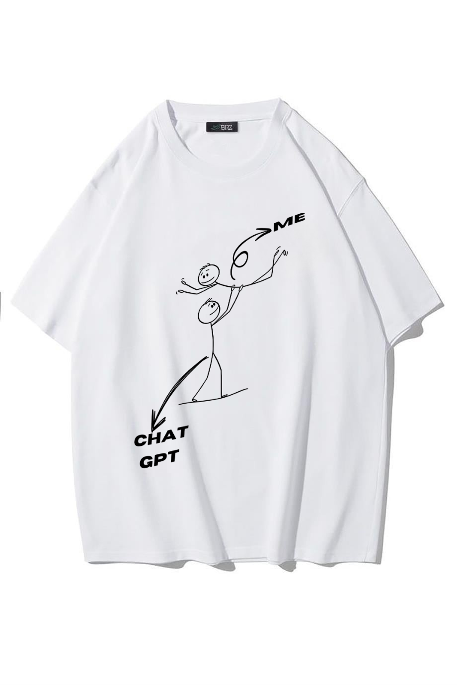 BRZ Collection Unisex Oversize Chatgpt And Me T-shirt (BEYAZ)